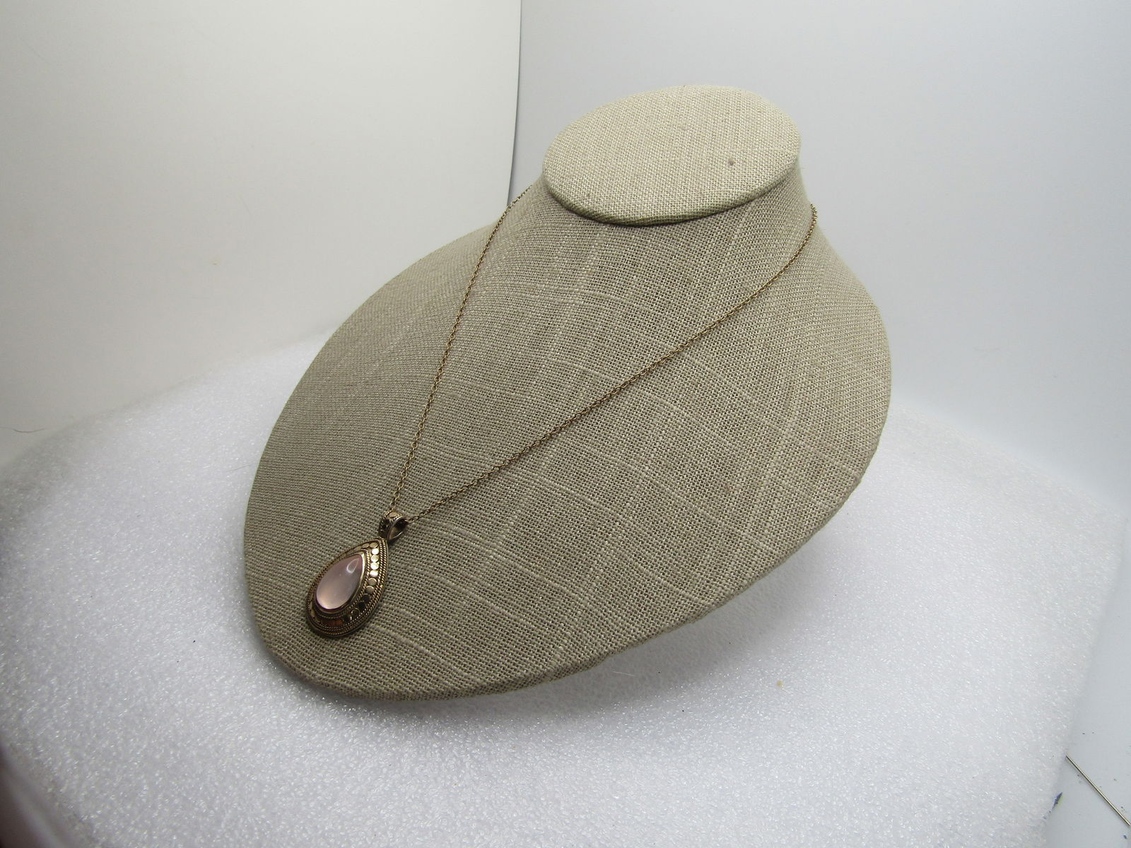 Vintage Sterling White Quartz Necklace, Gold washed, 18" Signed, 1980's-1990's - 2