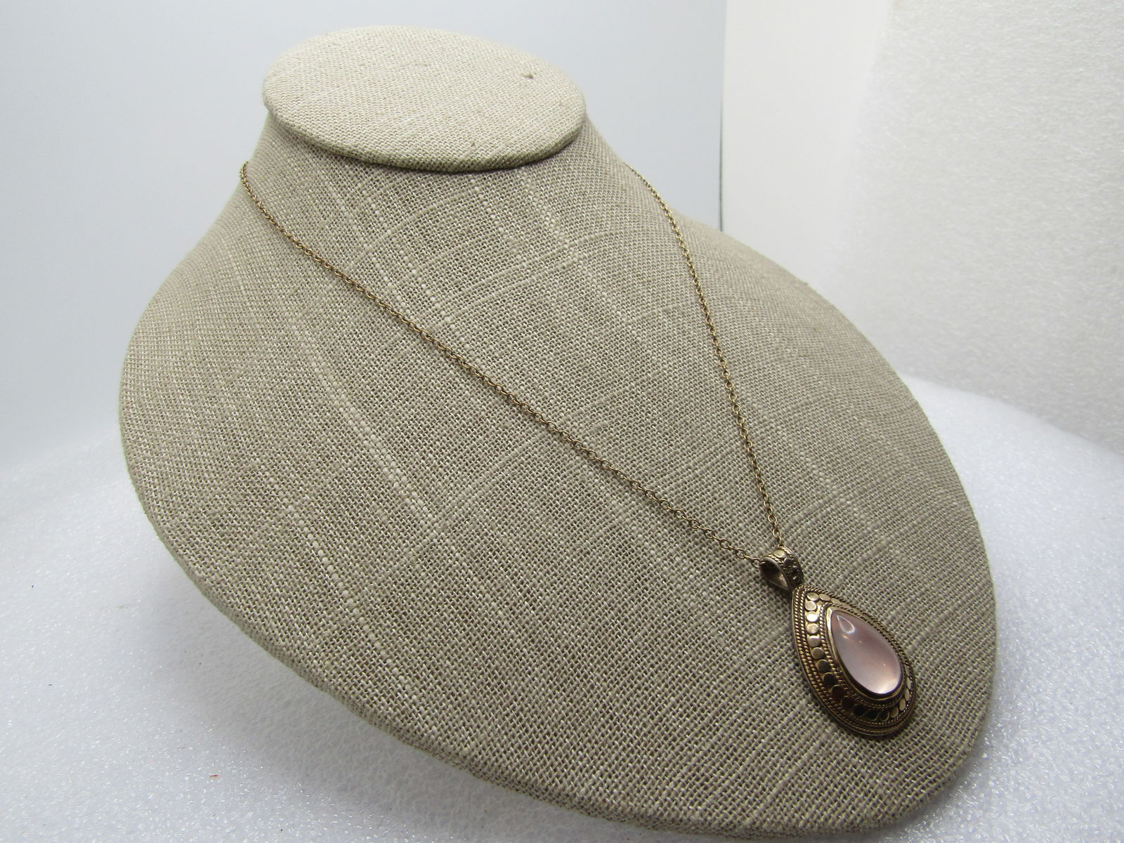 Vintage Sterling White Quartz Necklace, Gold washed, 18" Signed, 1980's-1990's - 3