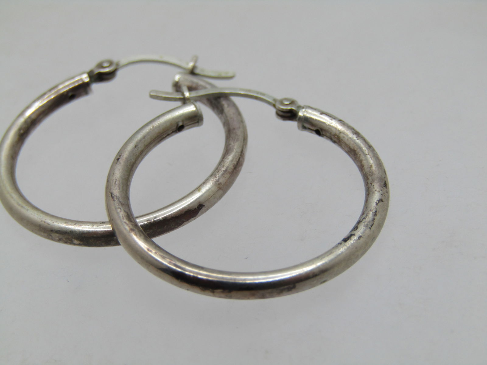 Vintage Sterling Hoop Earrings. 1970's-1980's , 1" Pierced (1 of 4)