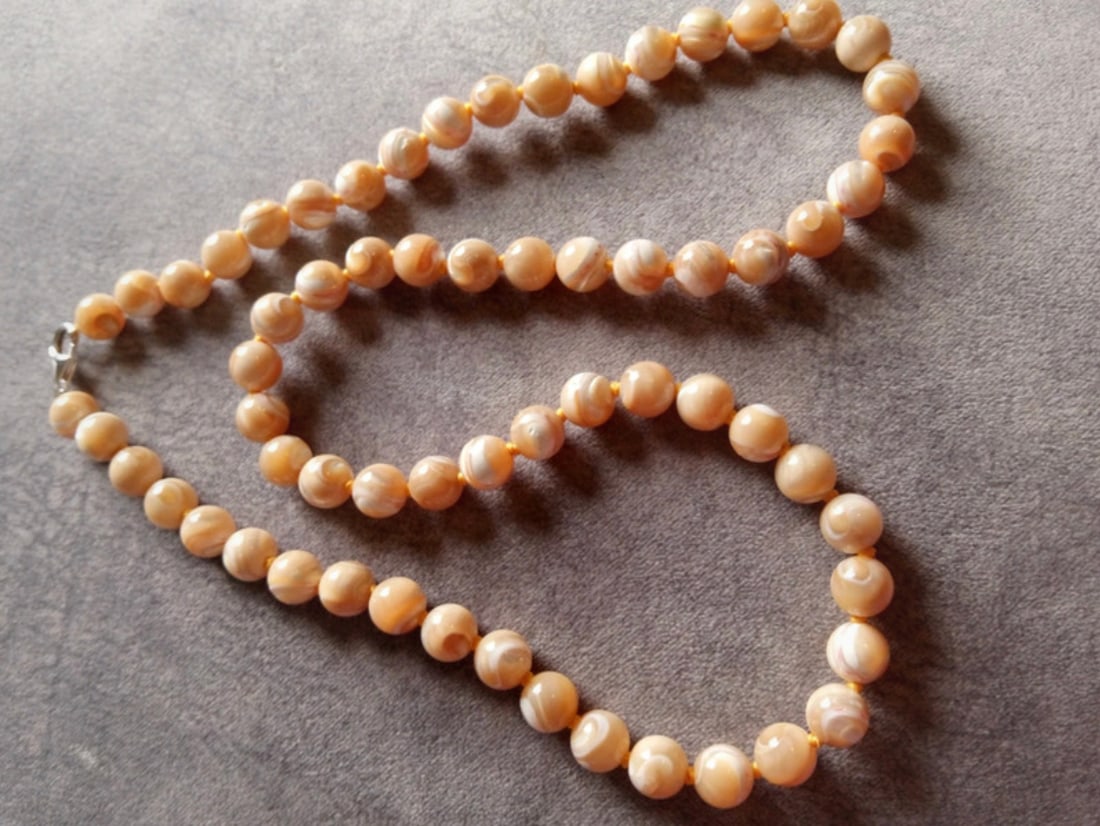 Antique Golden Tridacna Fossil Neptunian Beads Necklace - 5