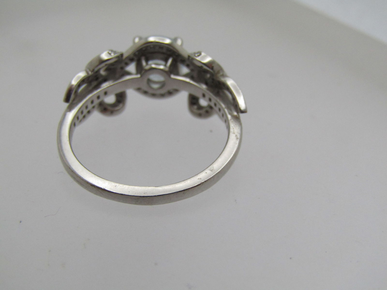 Platinum Aquamarine Diamond Double Bow Ring, Sz. 7.75, - 8