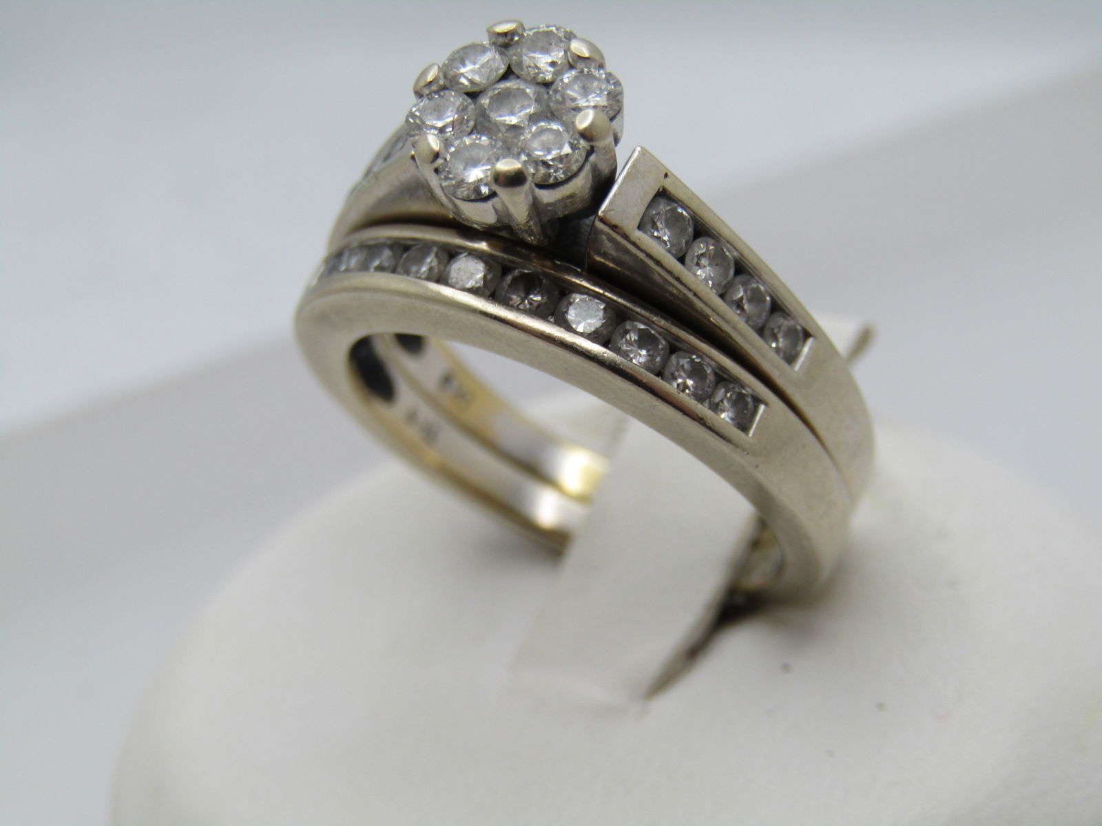 Vintage 14kt Diamond Blossom Engagement Ring and Wedding Band Set, Signed IKS, Sz. 7. - 3