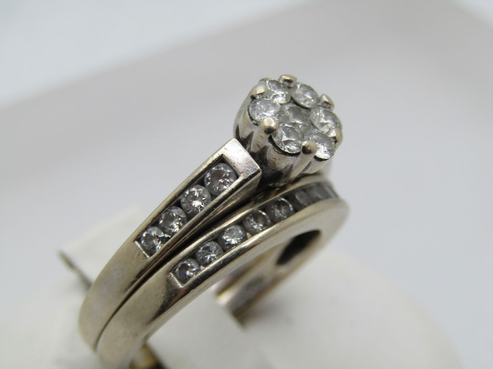 Vintage 14kt Diamond Blossom Engagement Ring and Wedding Band Set, Signed IKS, Sz. 7. - 4