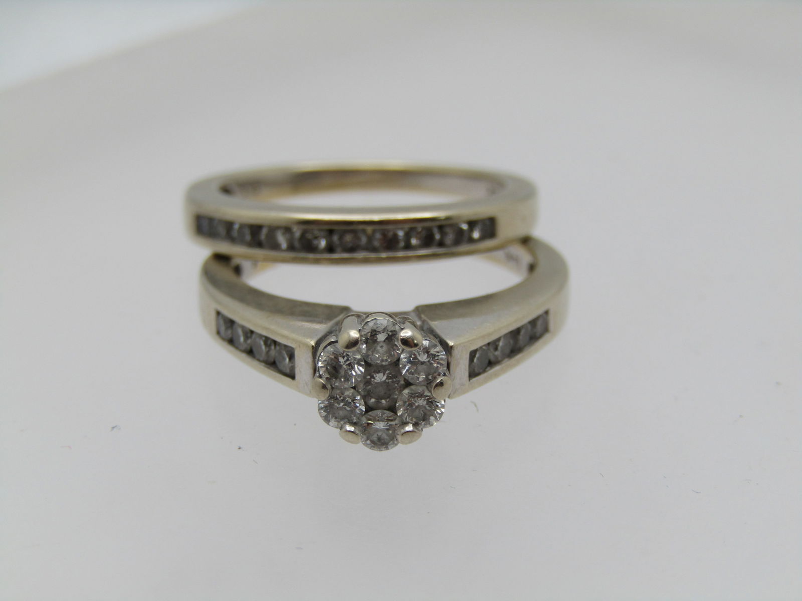 Vintage 14kt Diamond Blossom Engagement Ring and Wedding Band Set, Signed IKS, Sz. 7. - 5