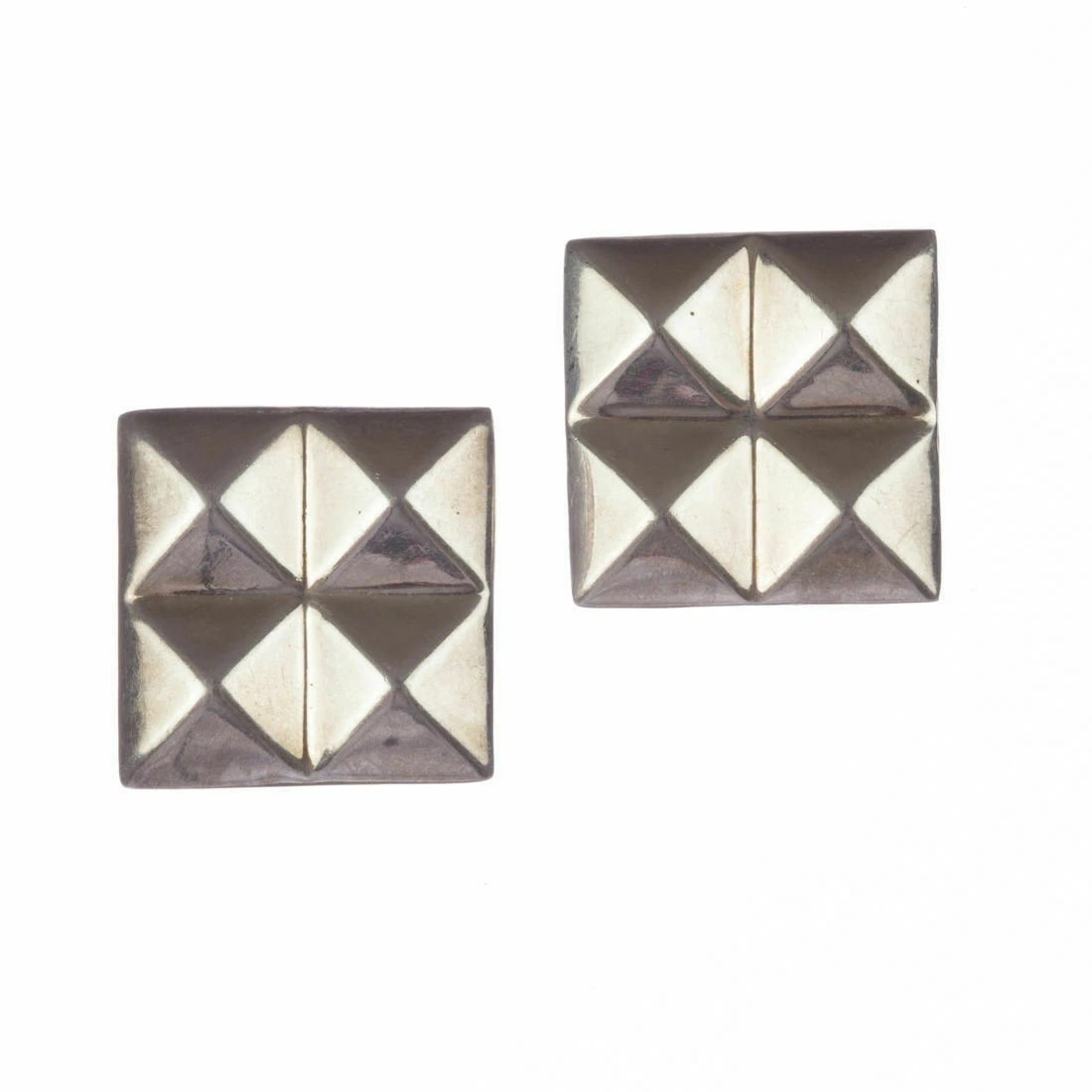 Sterling Silver Square Spike Punk Earrings: Title:Sterling Silver Square Spike Punk EarringsDescription:Very modern and stylish, Mexican earrings. Circa, 1970's. Earrings measure over 1” by 1”. Marked, "TM-30, Mexico, 925". 