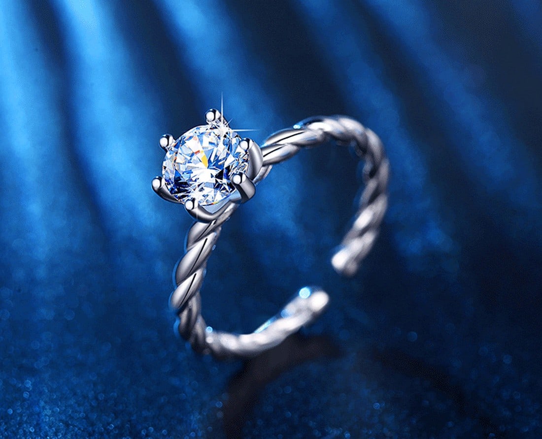 Twisted Shank Round 1CT Moissanite Solitaire Engagement 925 silver Ring - 2