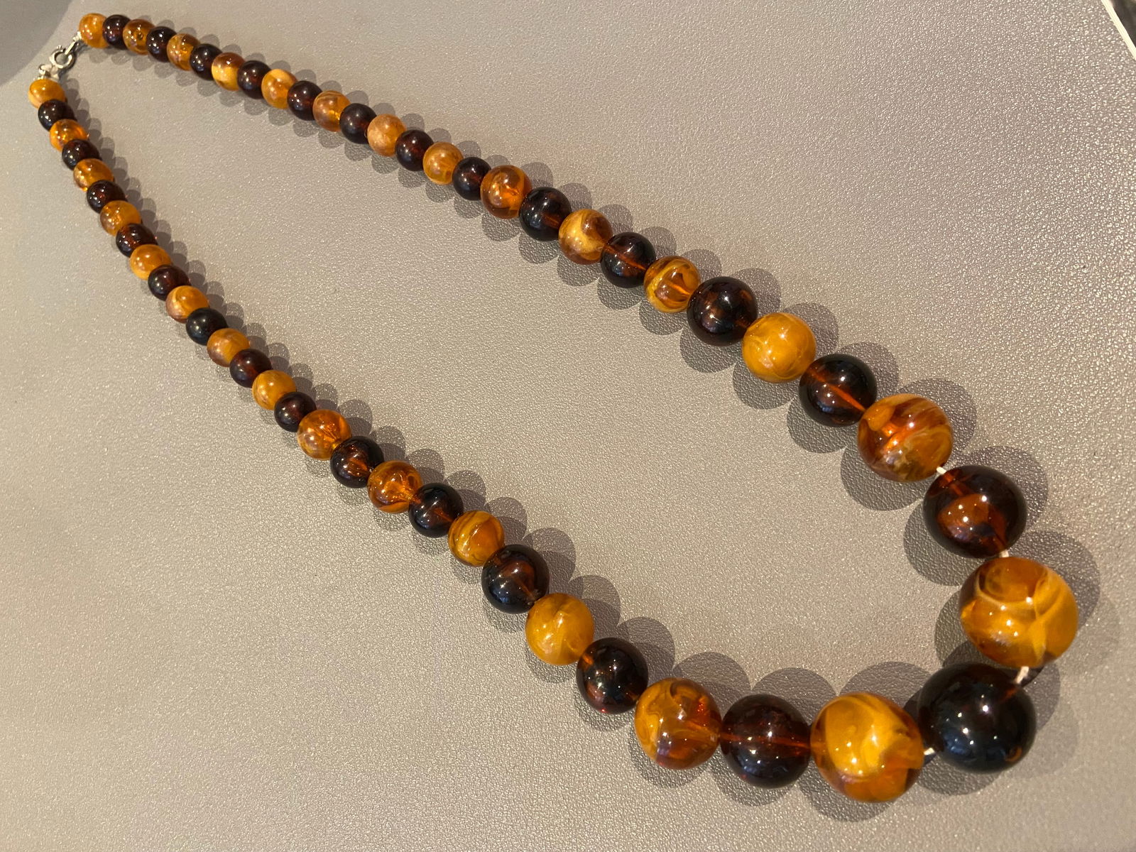 Bakelite Egg Yolk Amber and Baltic Amber Bicolor Beaded Statement Necklace - 4
