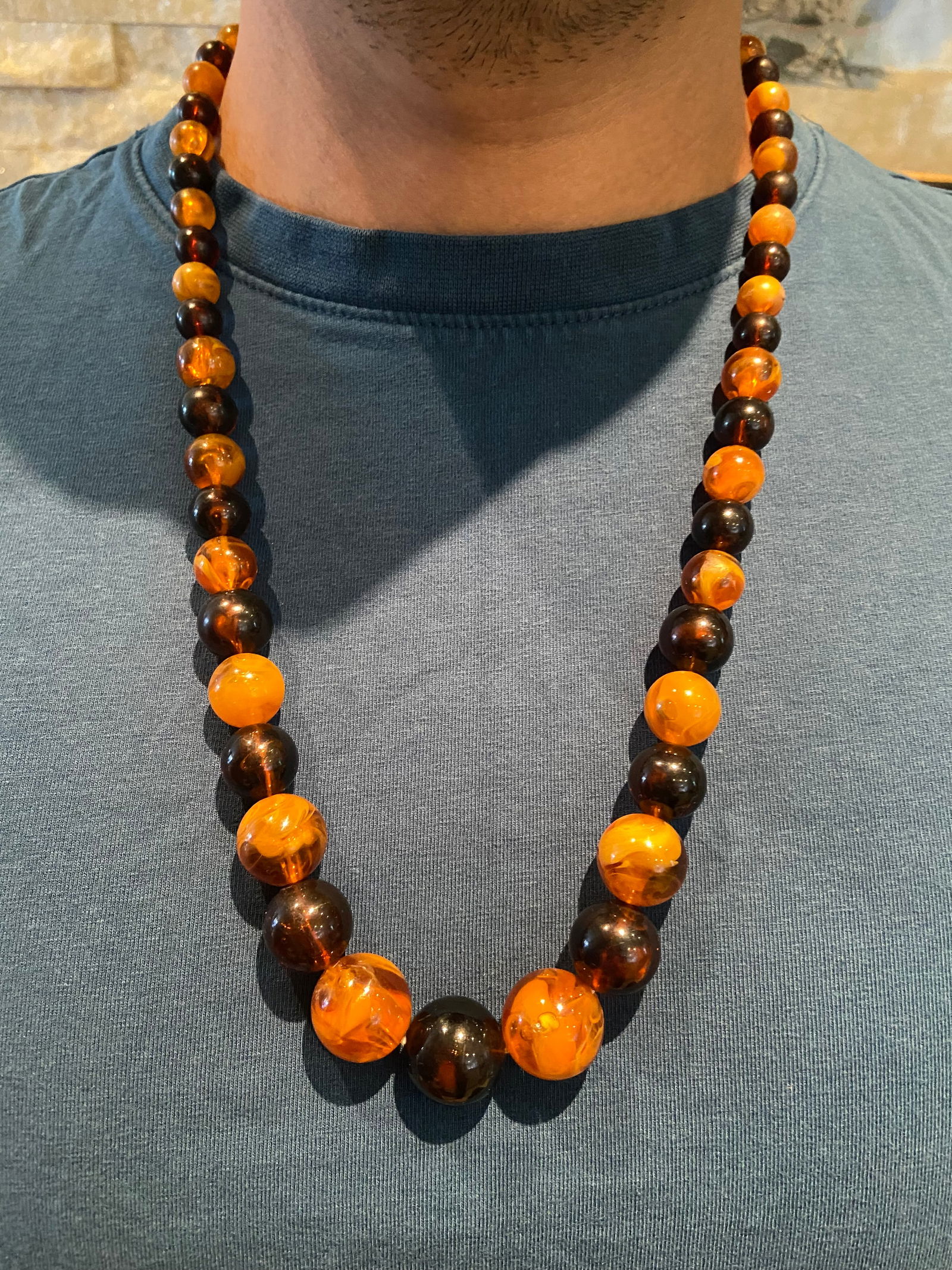 Bakelite Egg Yolk Amber and Baltic Amber Bicolor Beaded Statement Necklace - 6