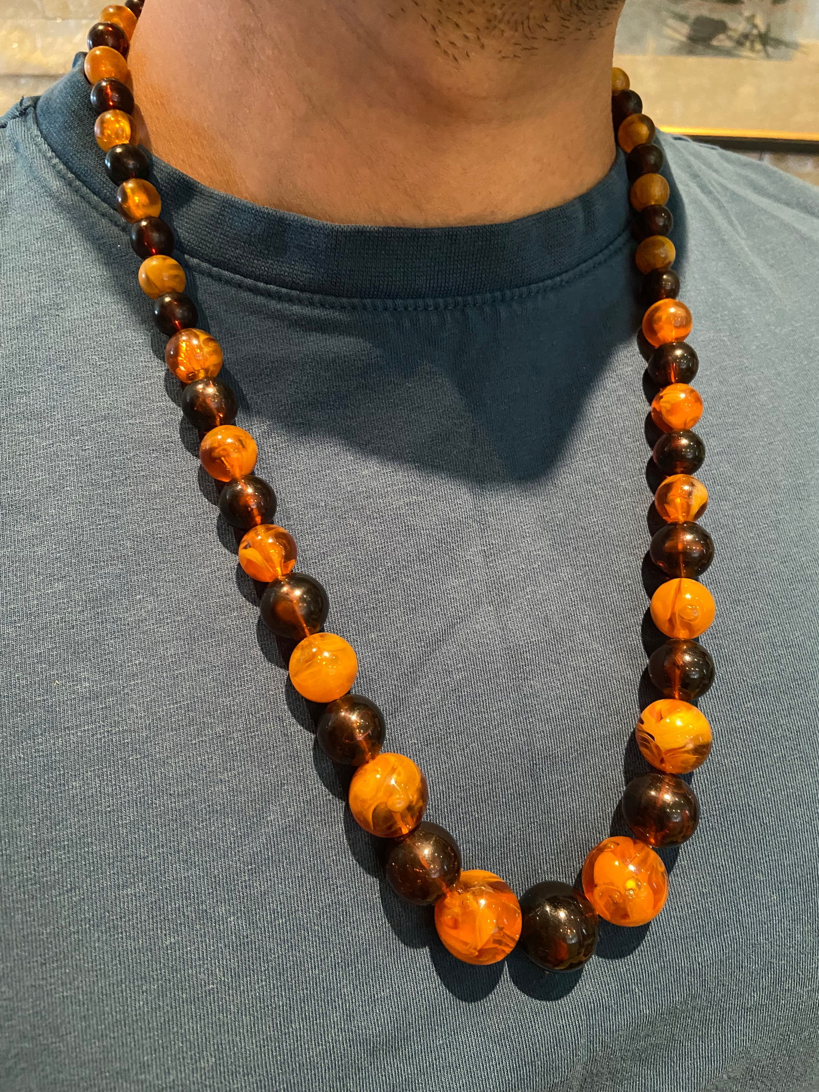 Bakelite Egg Yolk Amber and Baltic Amber Bicolor Beaded Statement Necklace - 7