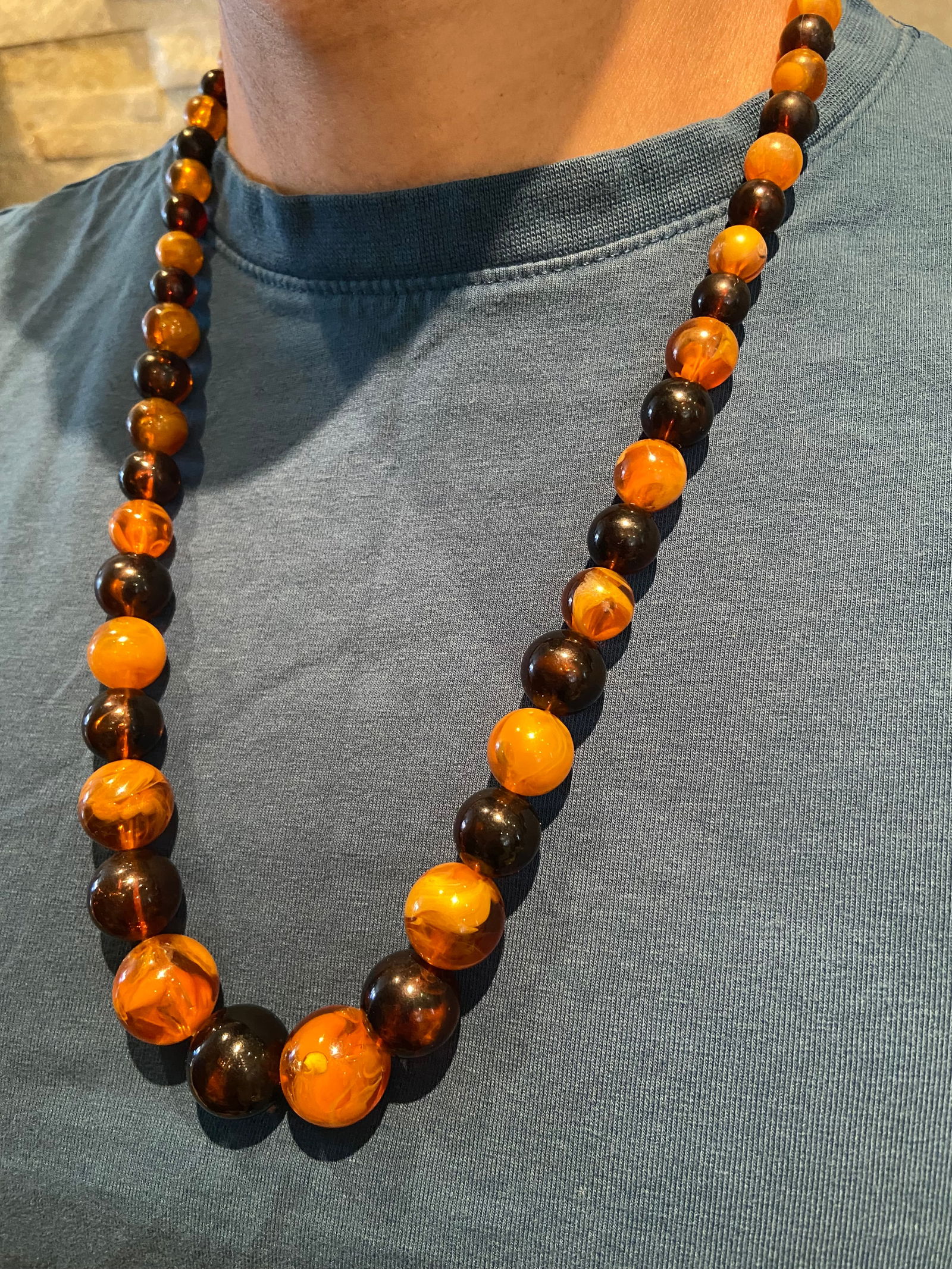 Bakelite Egg Yolk Amber and Baltic Amber Bicolor Beaded Statement Necklace - 8