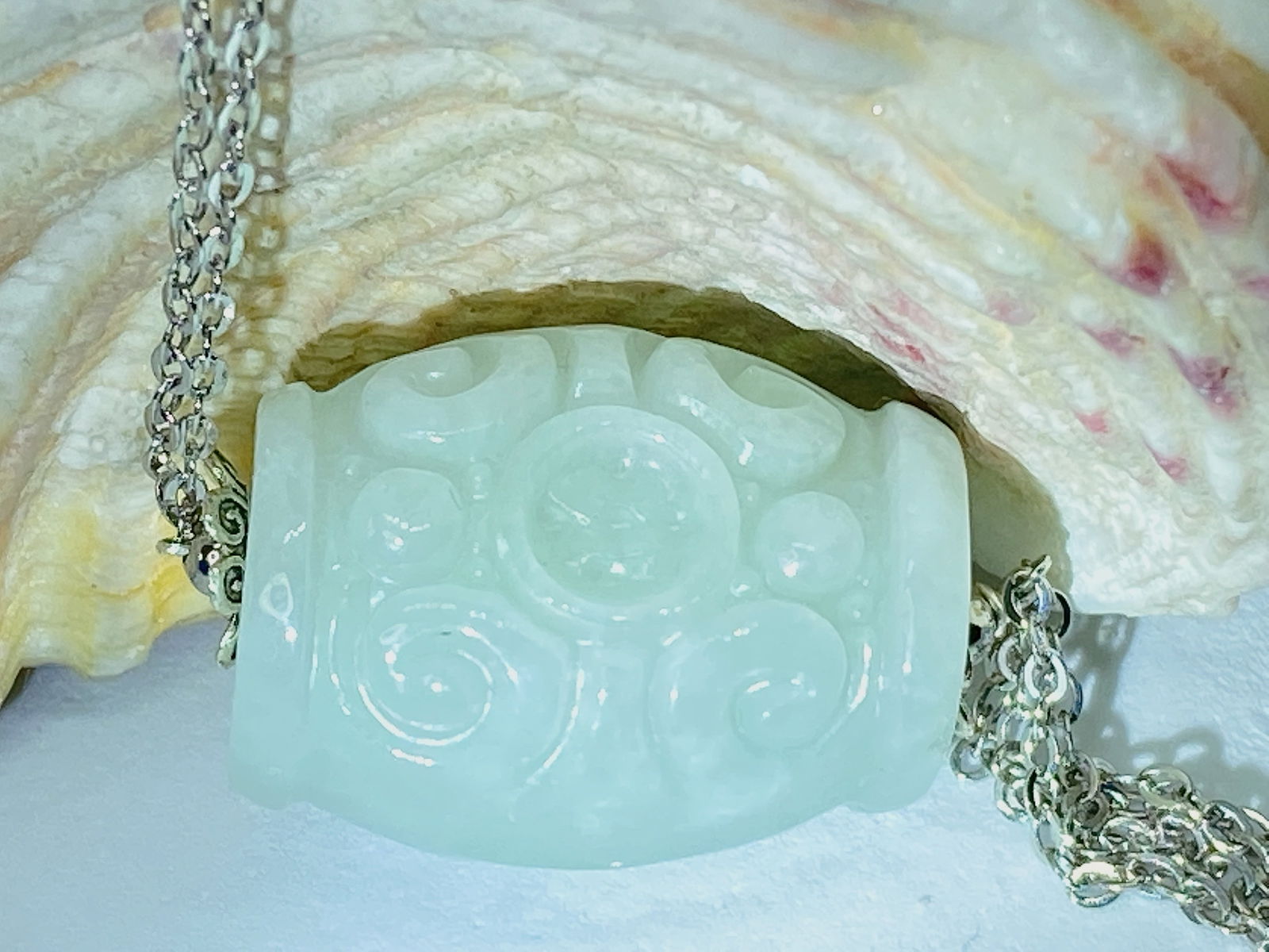 Jadeite Lucky Bead Archaic Amulet silver necklace - 3