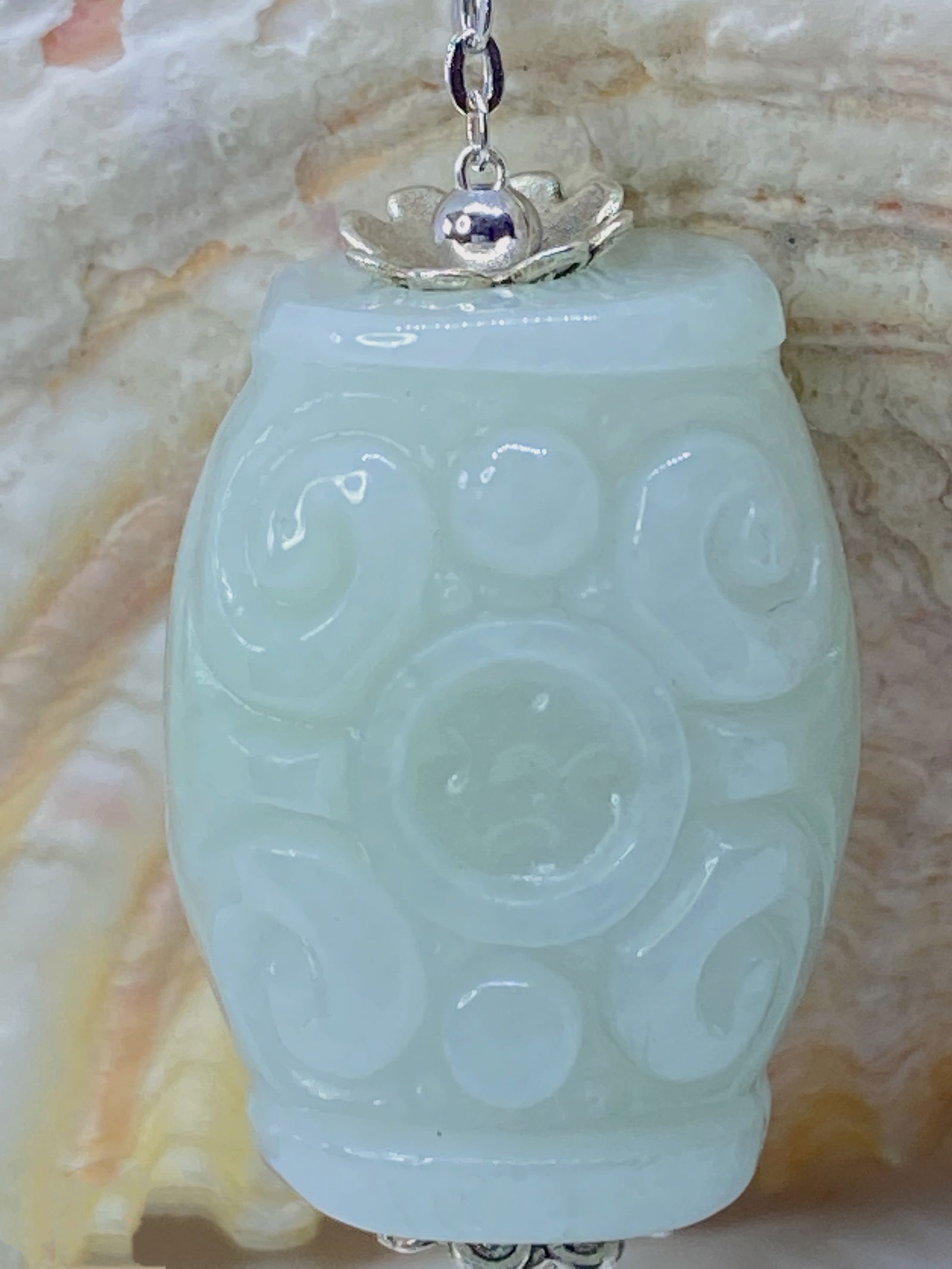 Jadeite Lucky Bead Archaic Amulet silver necklace - 4