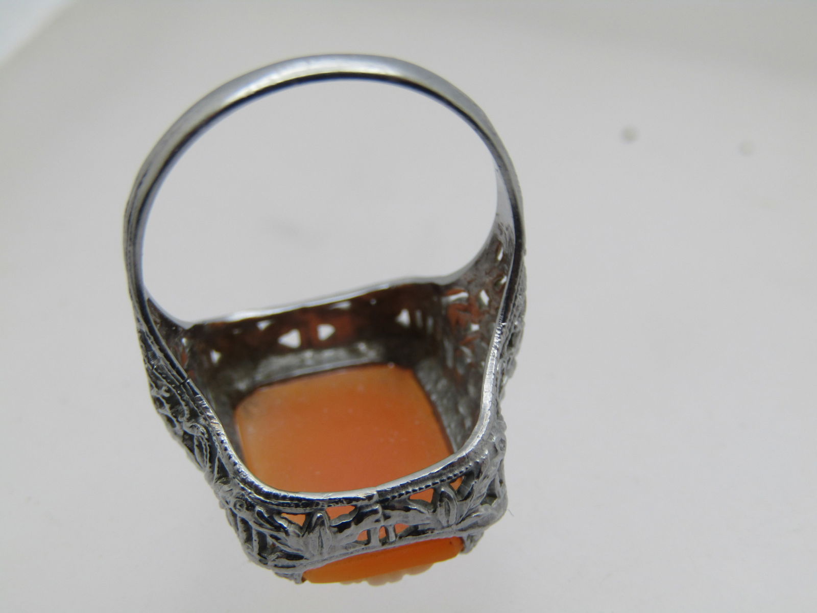 10kt Filigree Cameo Ring, White Gold, Sz. 5.75, Art Deco Themed - 6