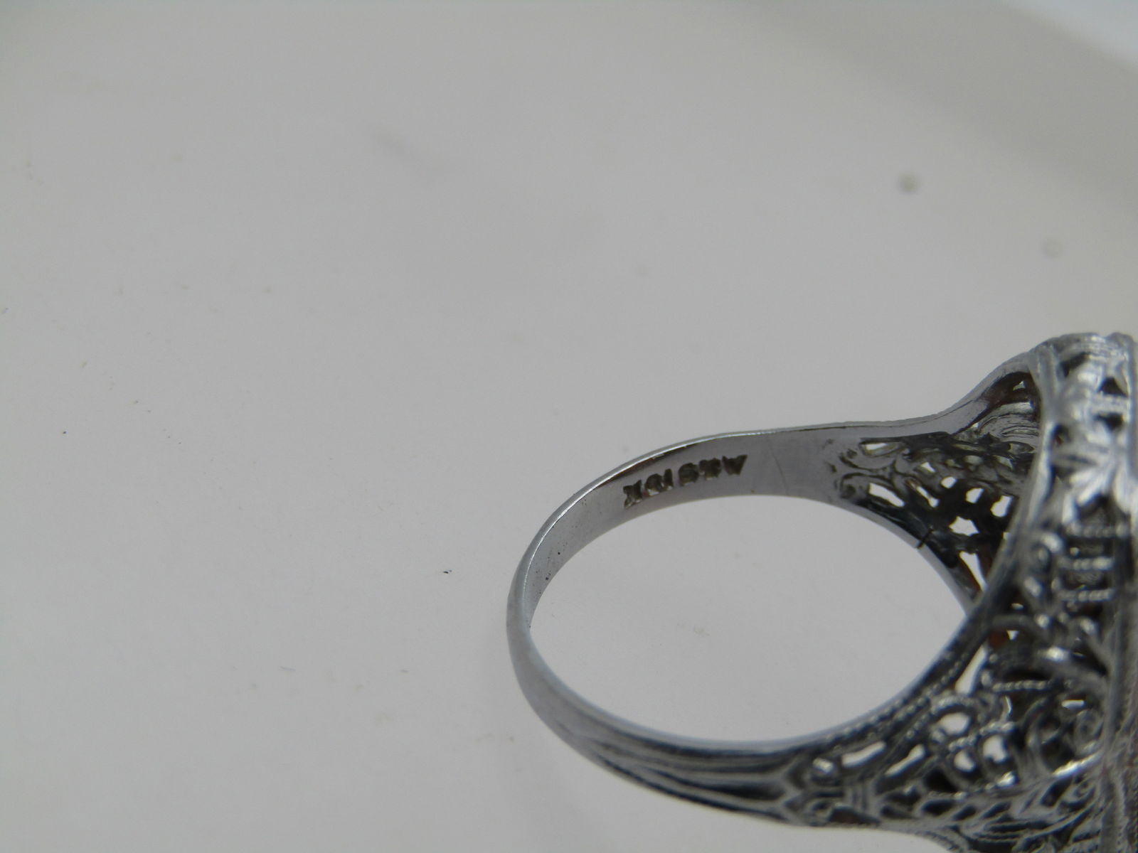 10kt Filigree Cameo Ring, White Gold, Sz. 5.75, Art Deco Themed - 7