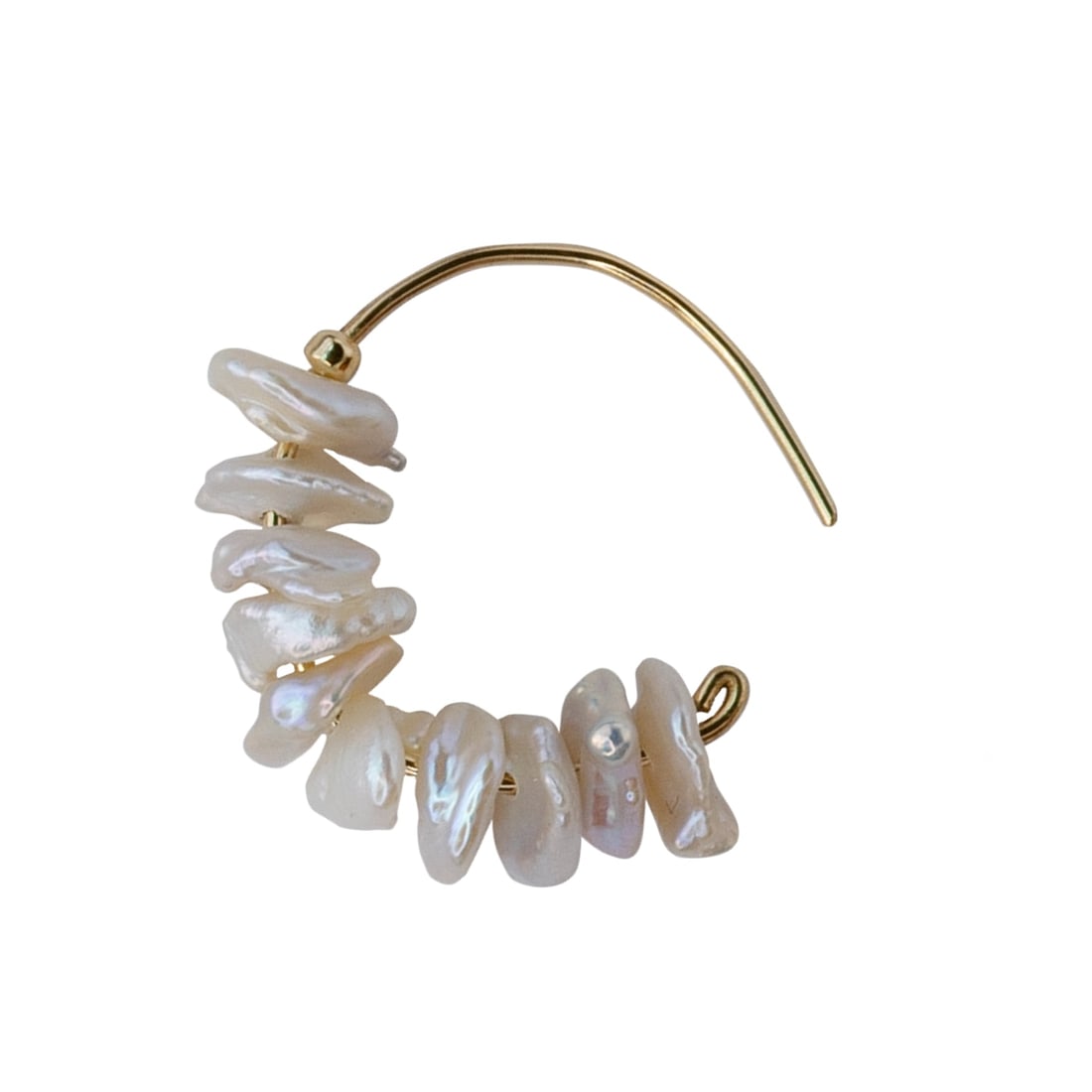 Petal Pearl Half Moon Earring 14K Gold Hook - 4