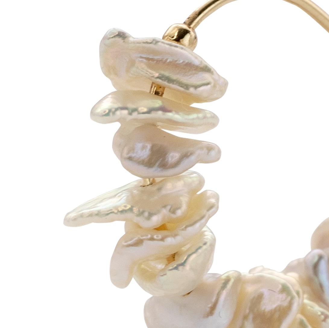 Petal Pearl Half Moon Earring 14K Gold Hook - 6