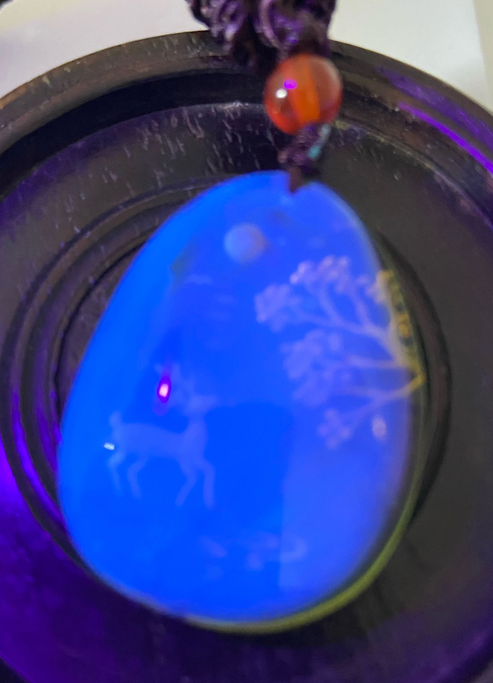 Golden Blue Amber Handcarved Amulet Pendant Necklace - 3