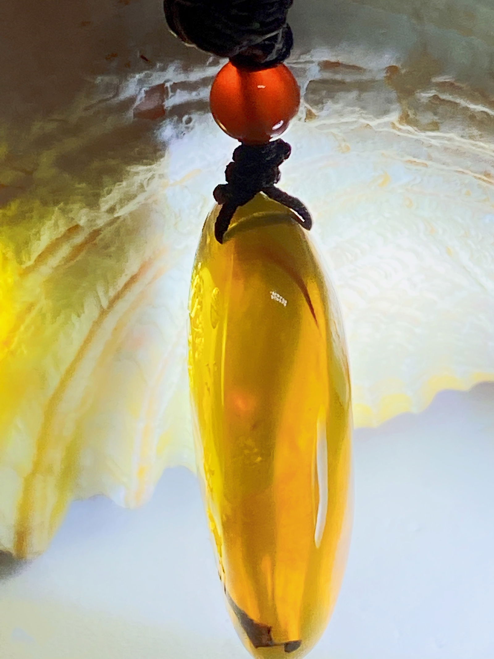 Golden Blue Amber Handcarved Amulet Pendant Necklace - 7