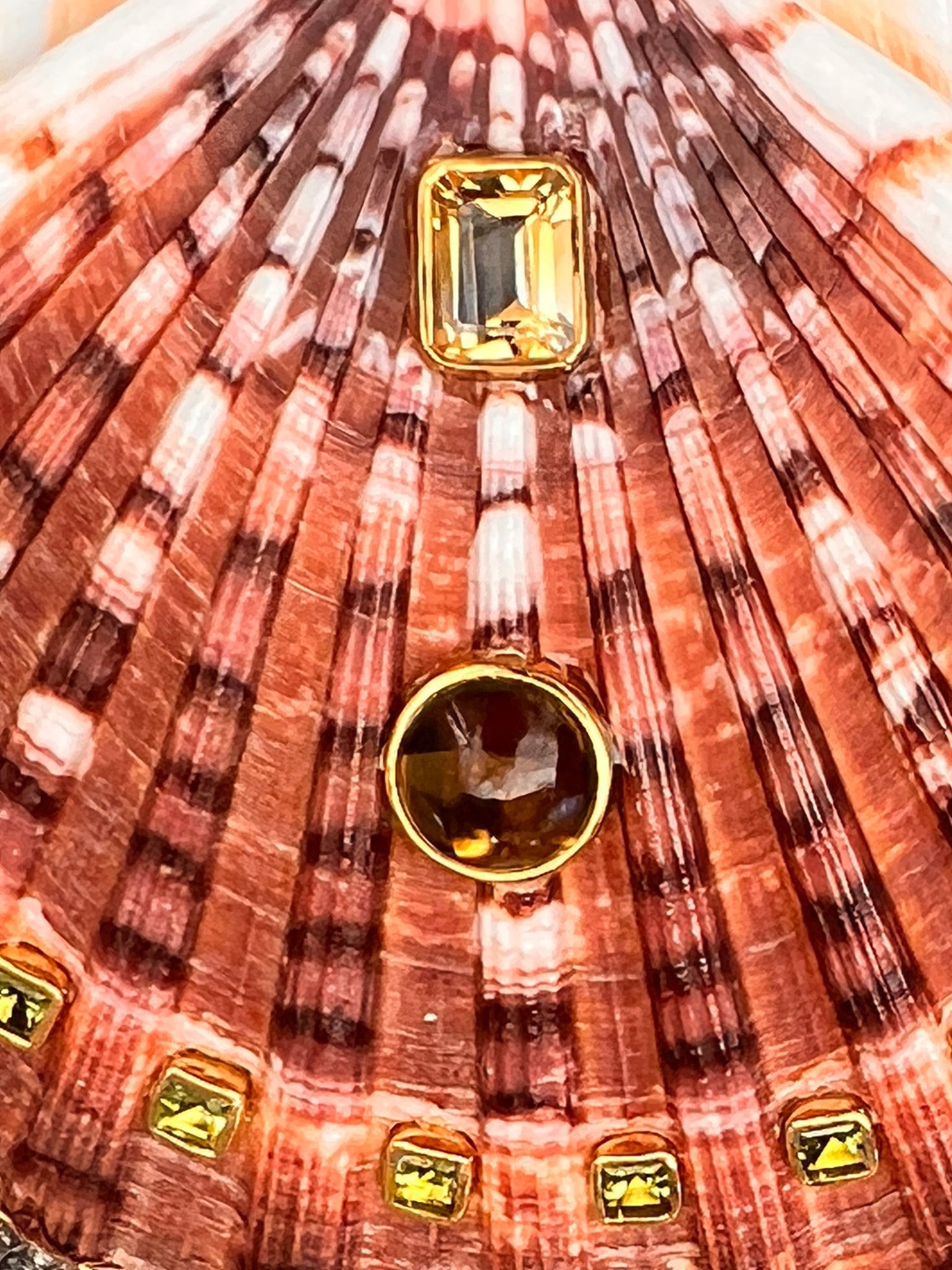 Flat Scallop Brooch with Peridots and Citrines - 2