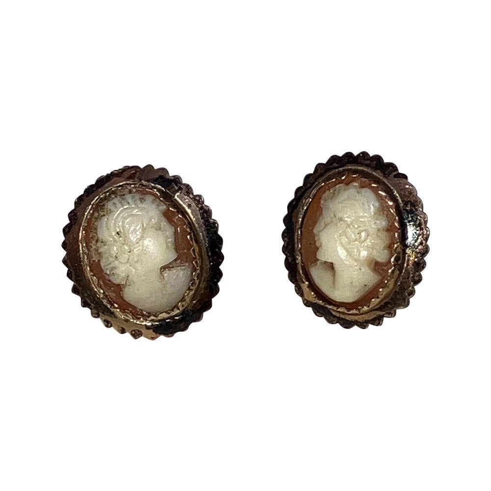 14 Kt Carnelian Shell Cameo Earrings: Title:14 Kt Carnelian Shell Cameo EarringsDescription:14 Kt Carnelian Shell Cameo Earrings. Circa, 1980's . Earrings measure 3/4" long and 1/2" wide. Earrings are for pierced ears. Signed, 14 kt . 