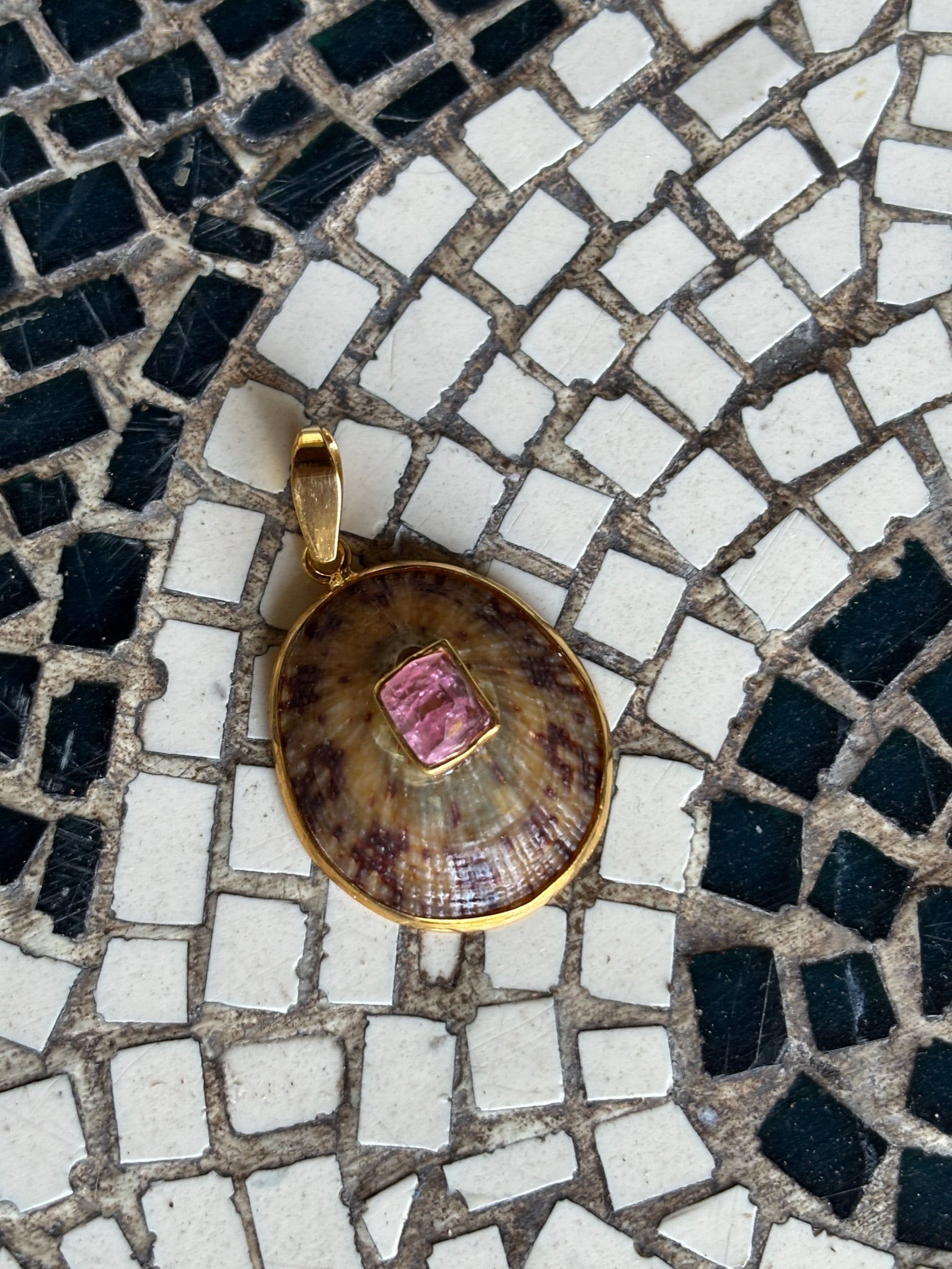 Limpet Shell Pendant with Pink Tourmaline - 2