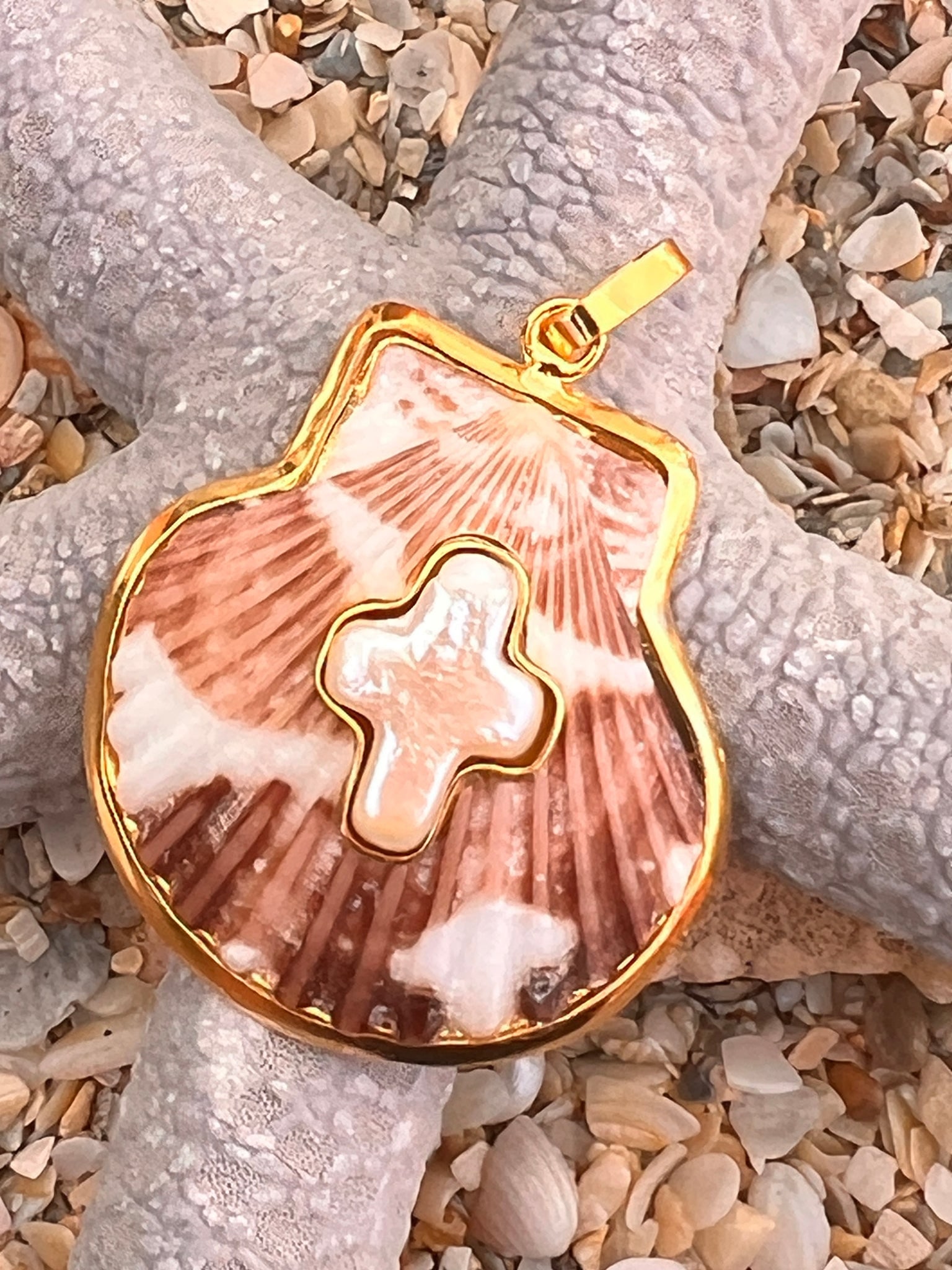 St. James Scallop Pendant with Pearl Cross - 2