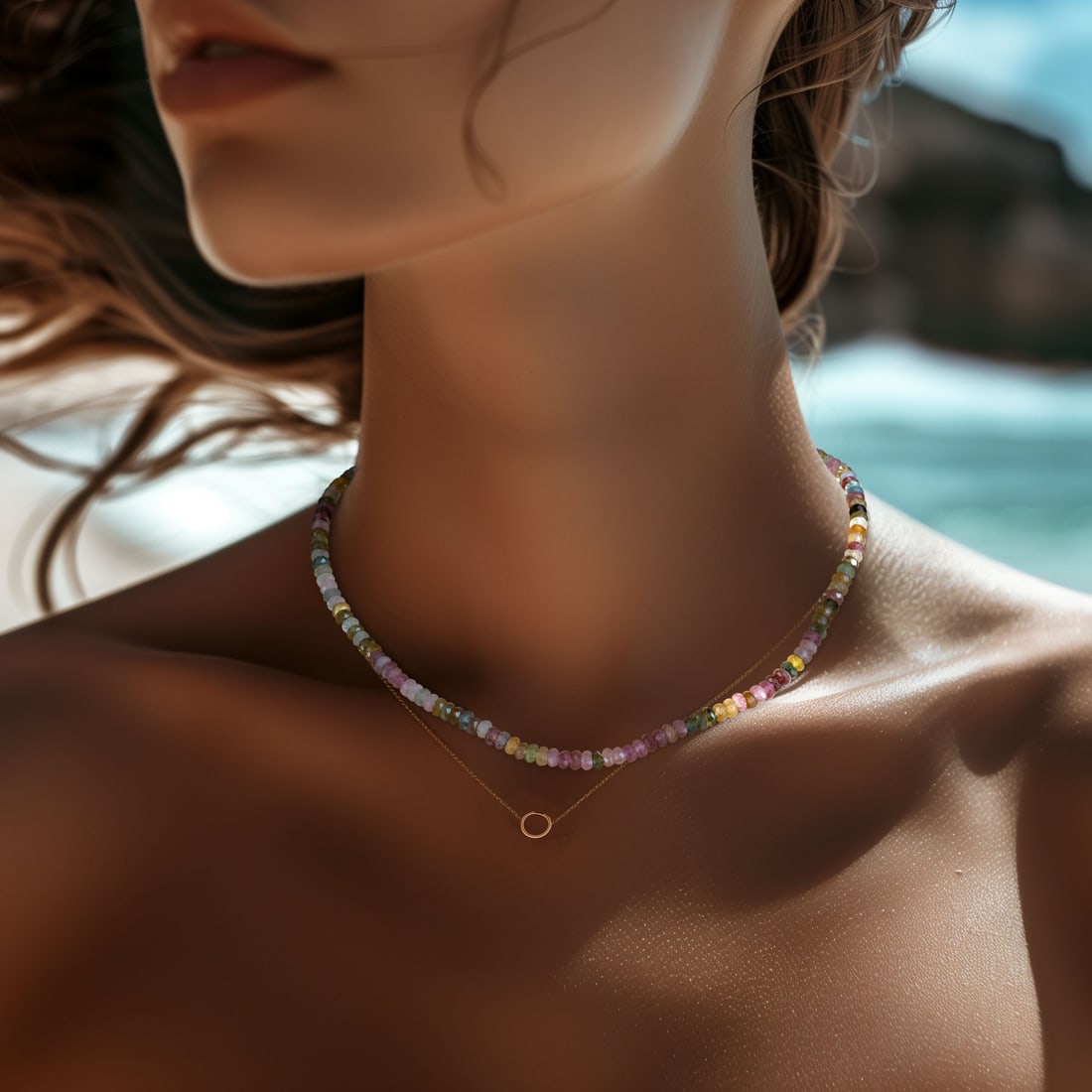 Birthstone October Watermelon Tourmaline Necklace 14K Gold - 6