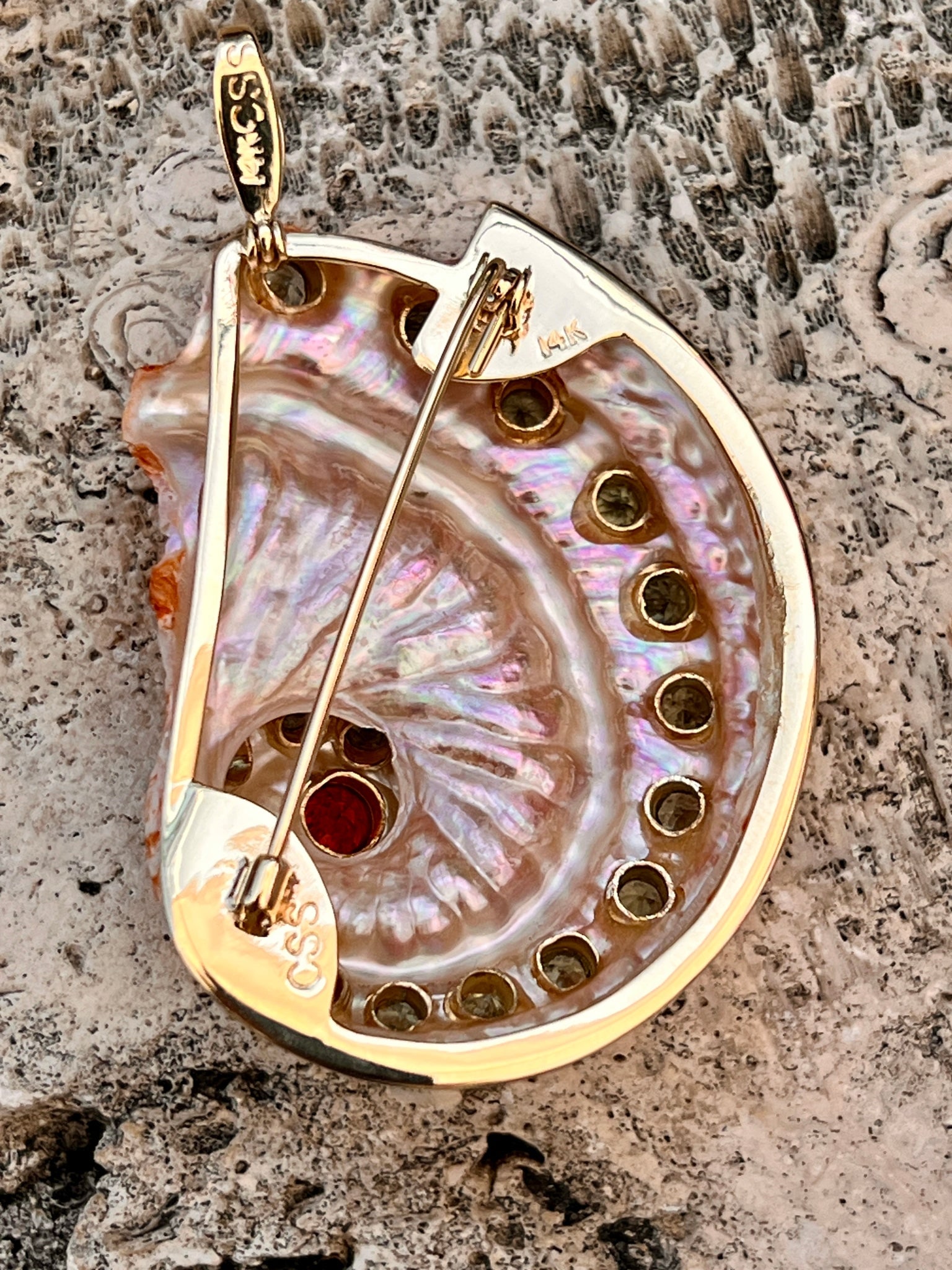 14-karat Gold Abalone Brooch/Pendant with Sapphire - 4
