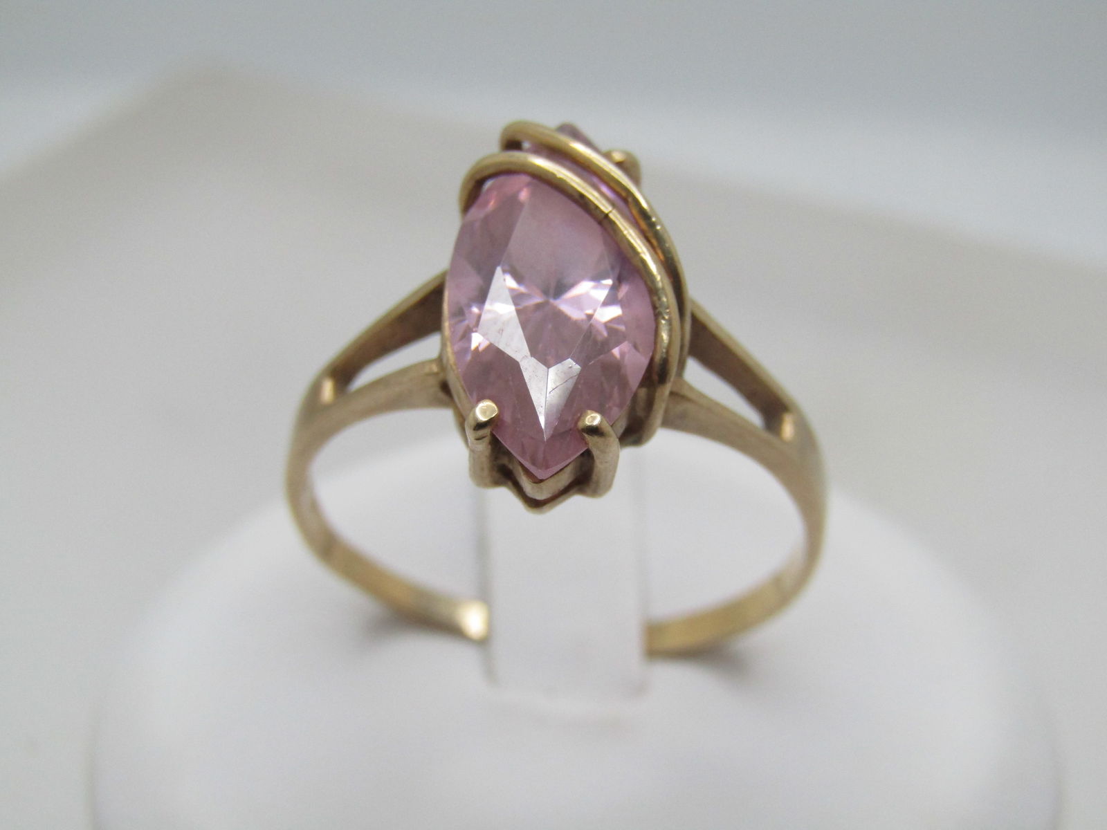 Vintage 10kt Pink Tourmaline Ring, Marquise, Sz. 9.75, Signed, 1960's-1980's. It is marked 10kt and: Title:Vintage 10kt Pink Tourmaline Ring, Marquise, Sz. 9.75, Signed, 1960's-1980's. It is marked 10kt and signed JK - JCK. It is in good to very good condition with some typical wear on the metal