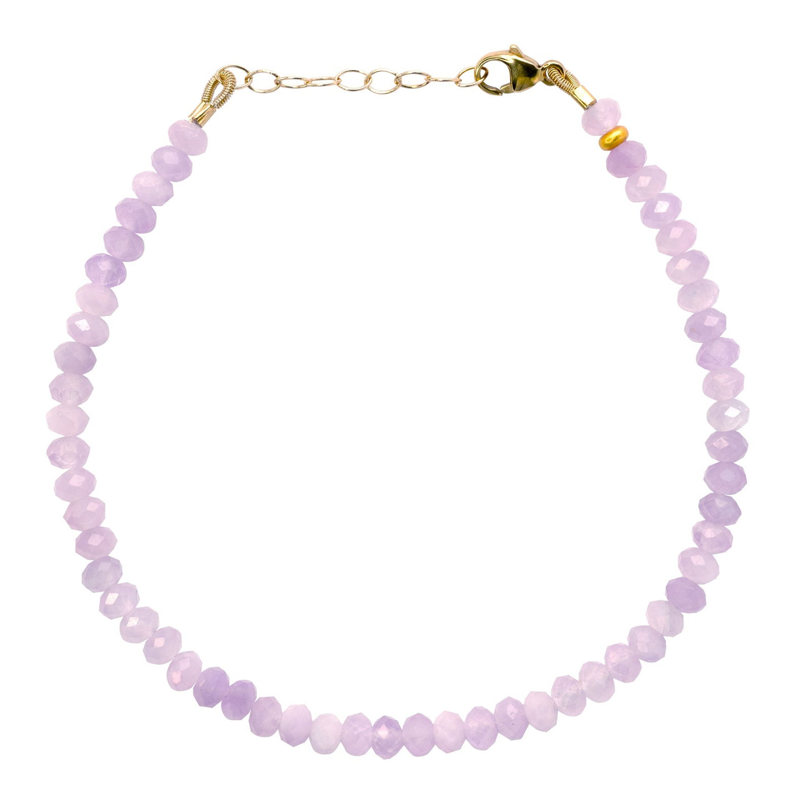 Kunzite Bracelet 14K Gold: Title:Kunzite Bracelet 14K GoldDescription:A whisper of blush against the skin, this kunzite bracelet captures the softness of first light. Faceted in delicate shades of pale lilac and rose, each