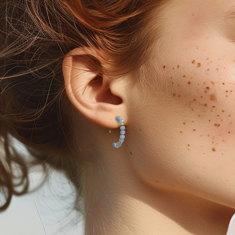 Aquamarine Half Moon Earrings 14K Gold Hook - 7