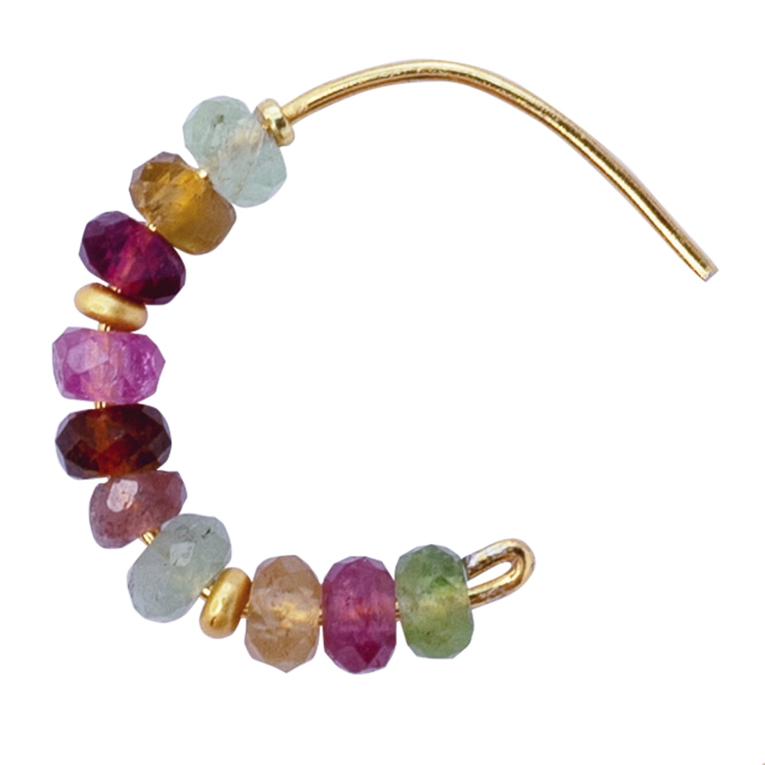 Rainbow Tourmaline Half Moon Earring 14K Gold Hoop - 4