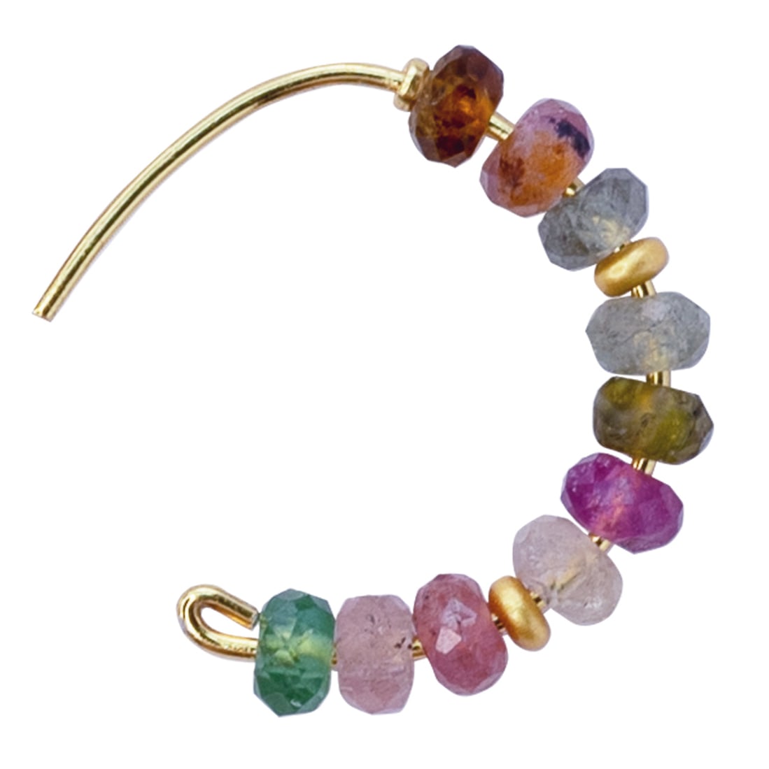 Rainbow Tourmaline Half Moon Earring 14K Gold Hoop - 7