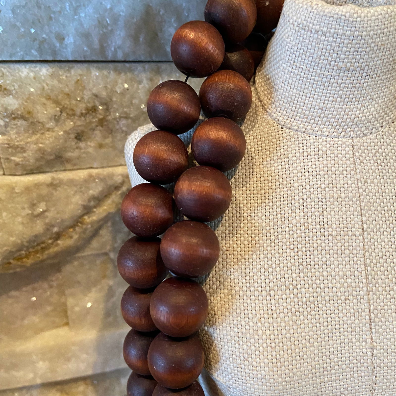 Vintage Rosewood 85 large wooden beads cat eye effect Necklace - 5