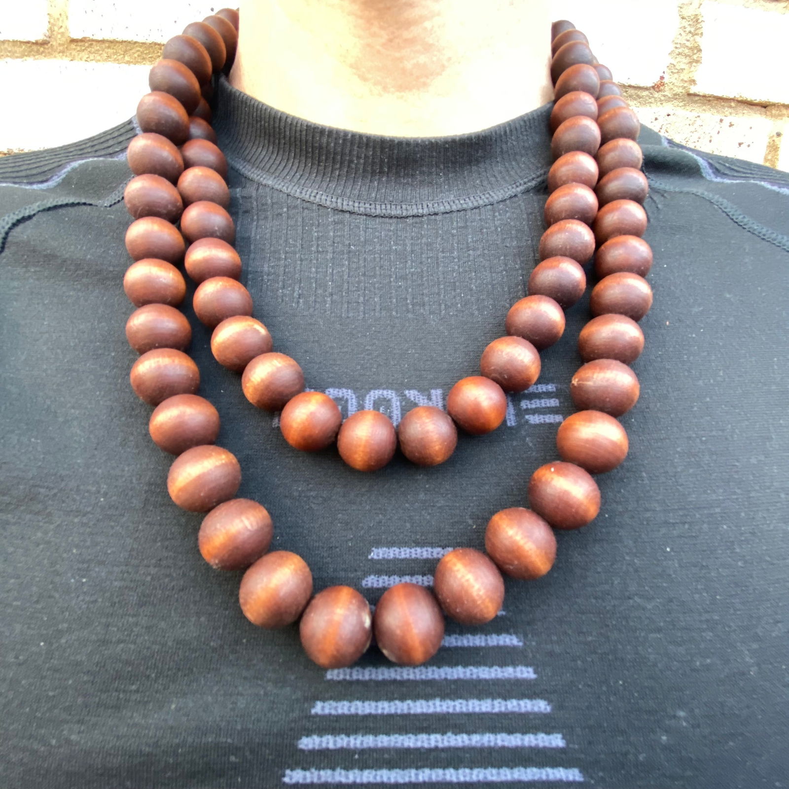 Vintage Rosewood 85 large wooden beads cat eye effect Necklace - 7