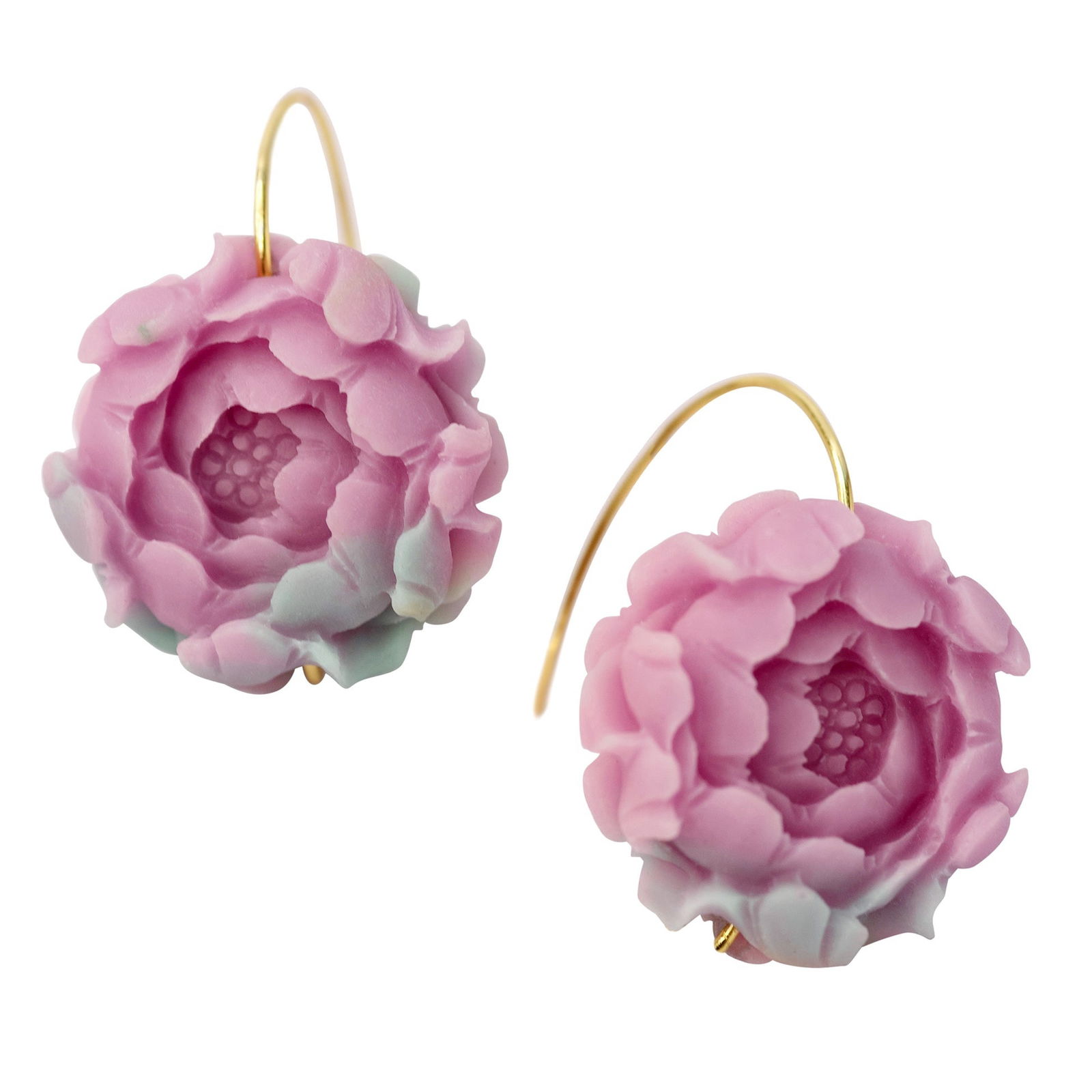 Agate Peony Large Earrings 14K Gold Hook: Title:Agate Peony Large Earrings 14K Gold HookDescription:Hand carved from rare Pink Carnelian Agate, are like whispered secrets from a forgotten garden. Wearing them, you will feel an aura of