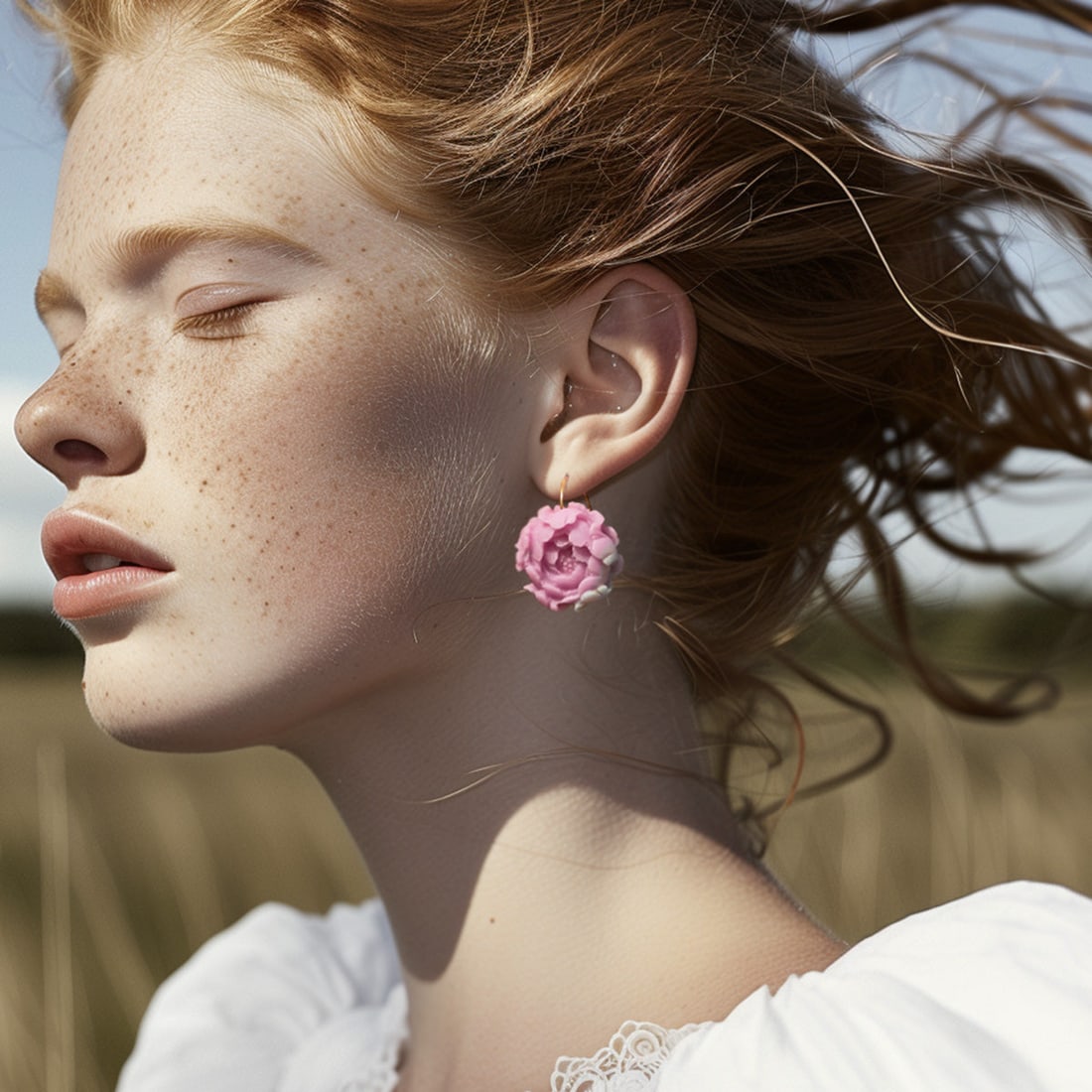 Agate Peony Large Earrings 14K Gold Hook - 2