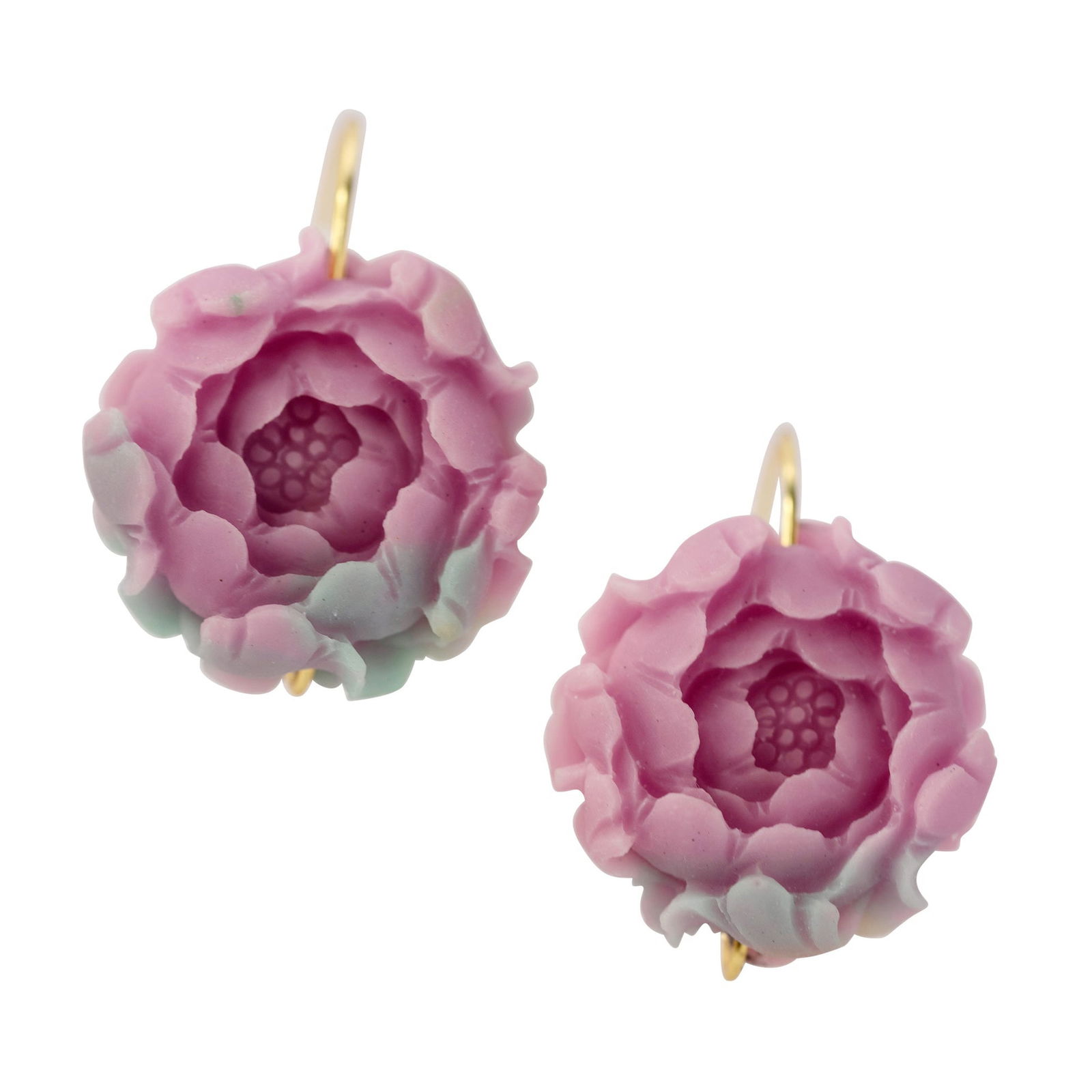 Agate Peony Large Earrings 14K Gold Hook - 4
