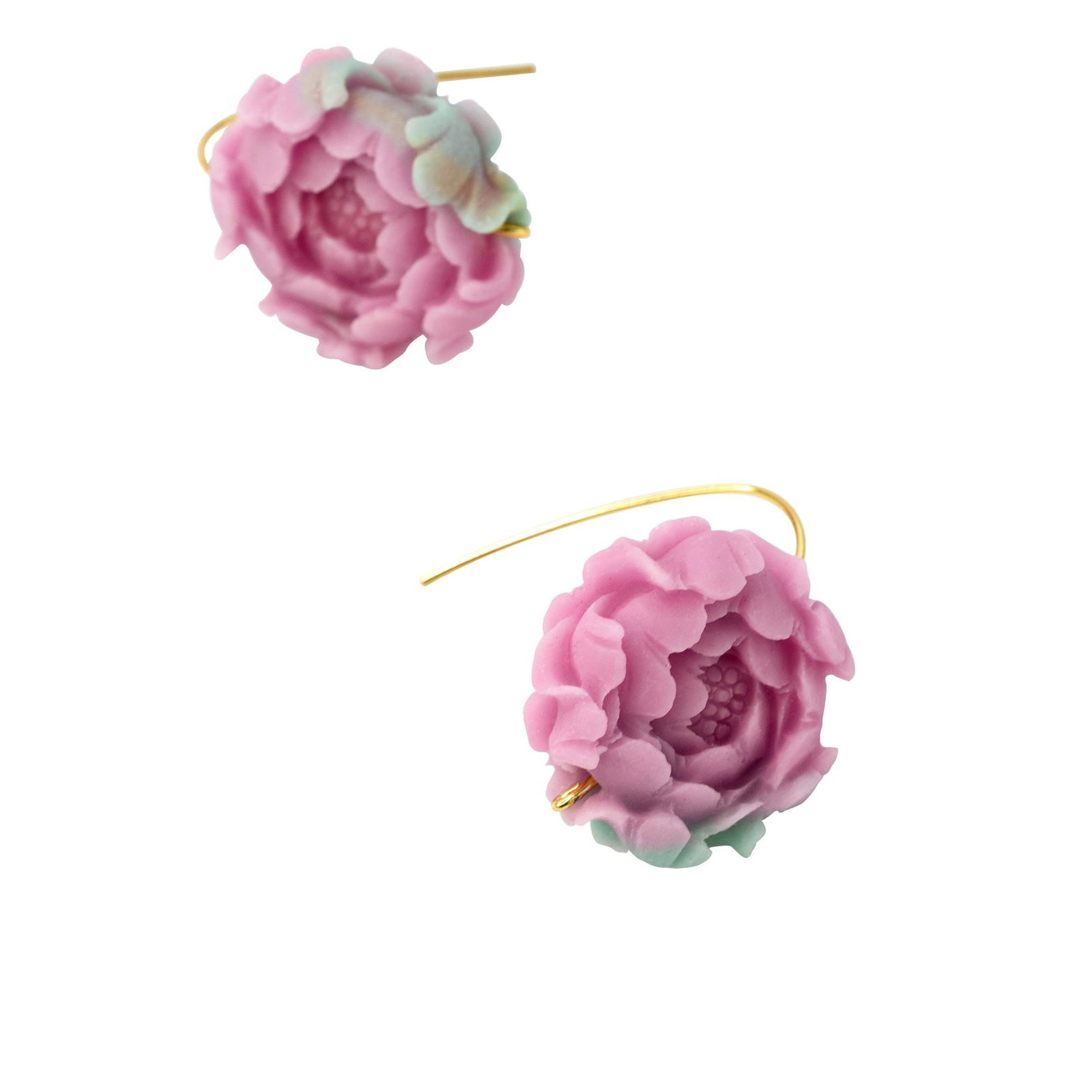 Agate Peony Large Earrings 14K Gold Hook - 7