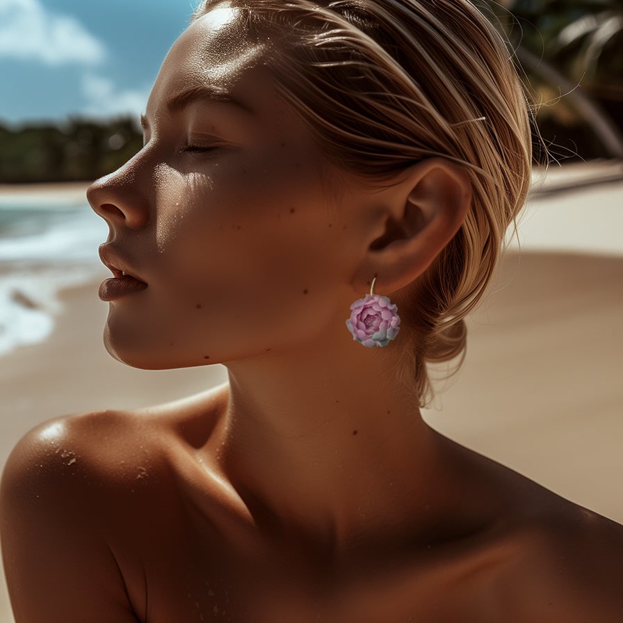 Agate Peony Large Earrings 14K Gold Hook - 9