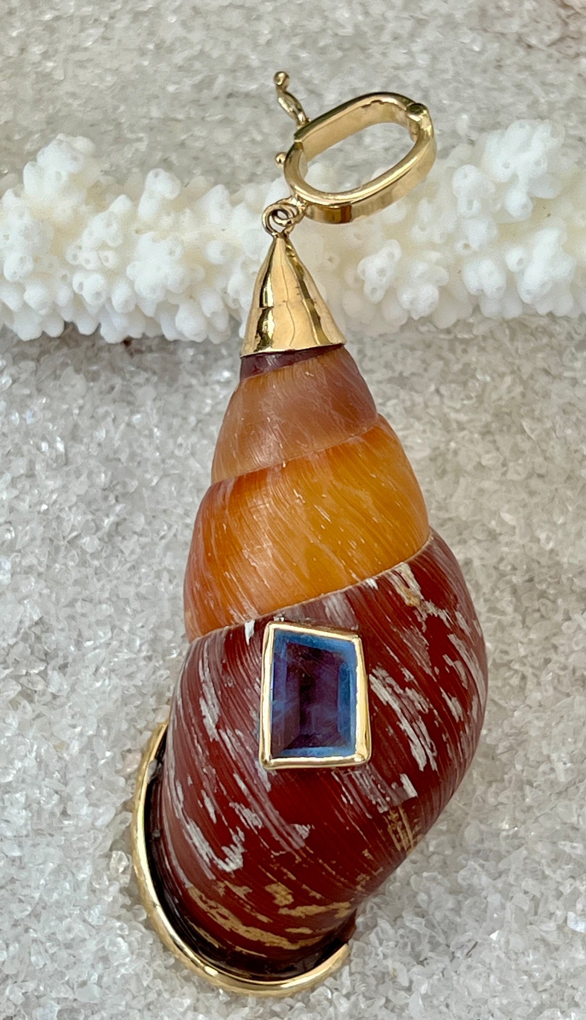 14-Karat Snail Pendant with Tourmaline: Title:14-Karat Snail Pendant with Tourmaline Description:Large, rare antique Snail Pendant set with Miner's-cut Tourmaline. Signed CSS - 3"Drop Reserve: $1,680.00 Shipping: Domestic: Shipping rates ar