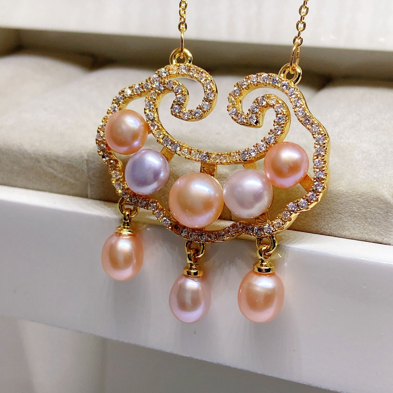 Chinese Ancient Lucky Lock Archaic Amulet Pearls silver necklace - 2