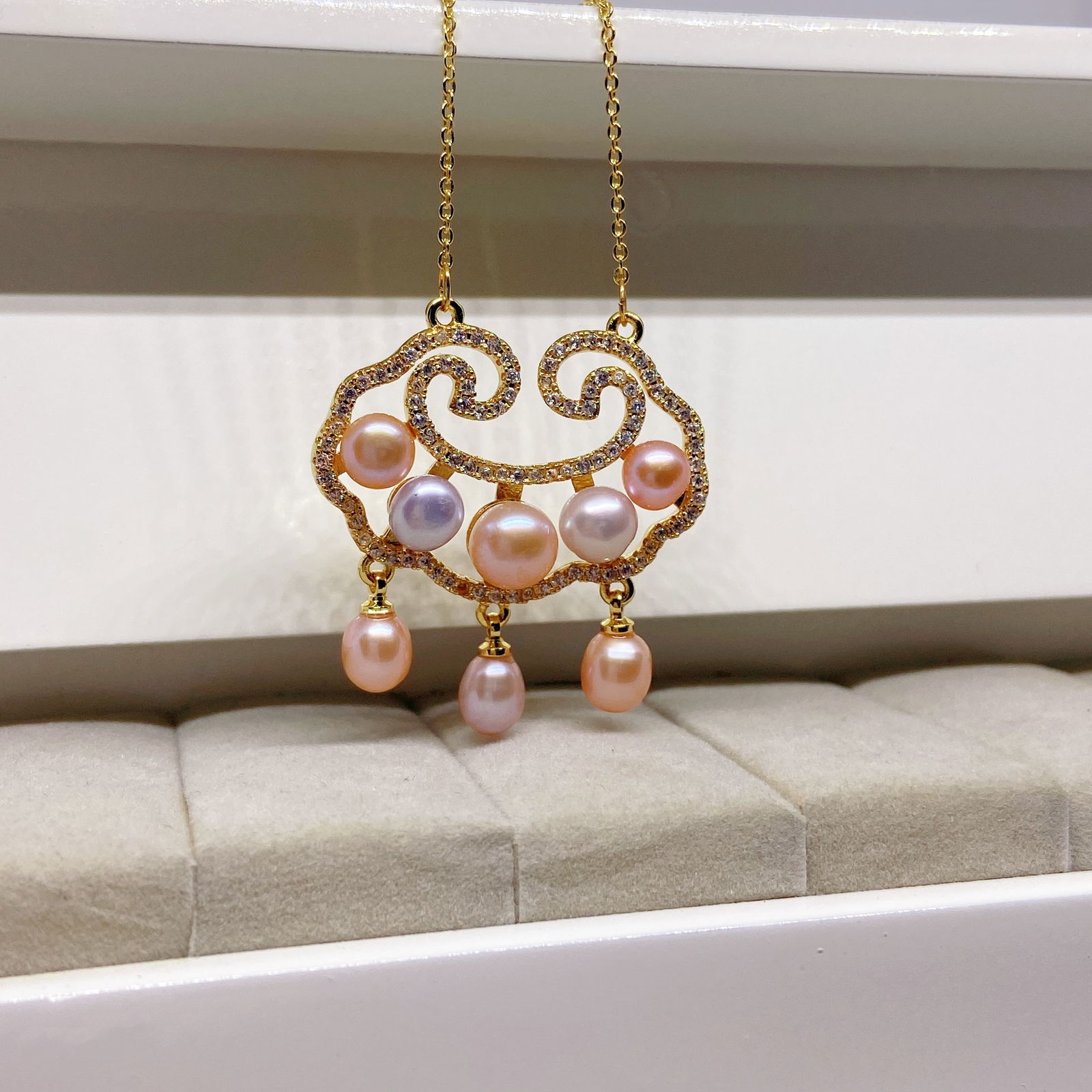 Chinese Ancient Lucky Lock Archaic Amulet Pearls silver necklace - 3