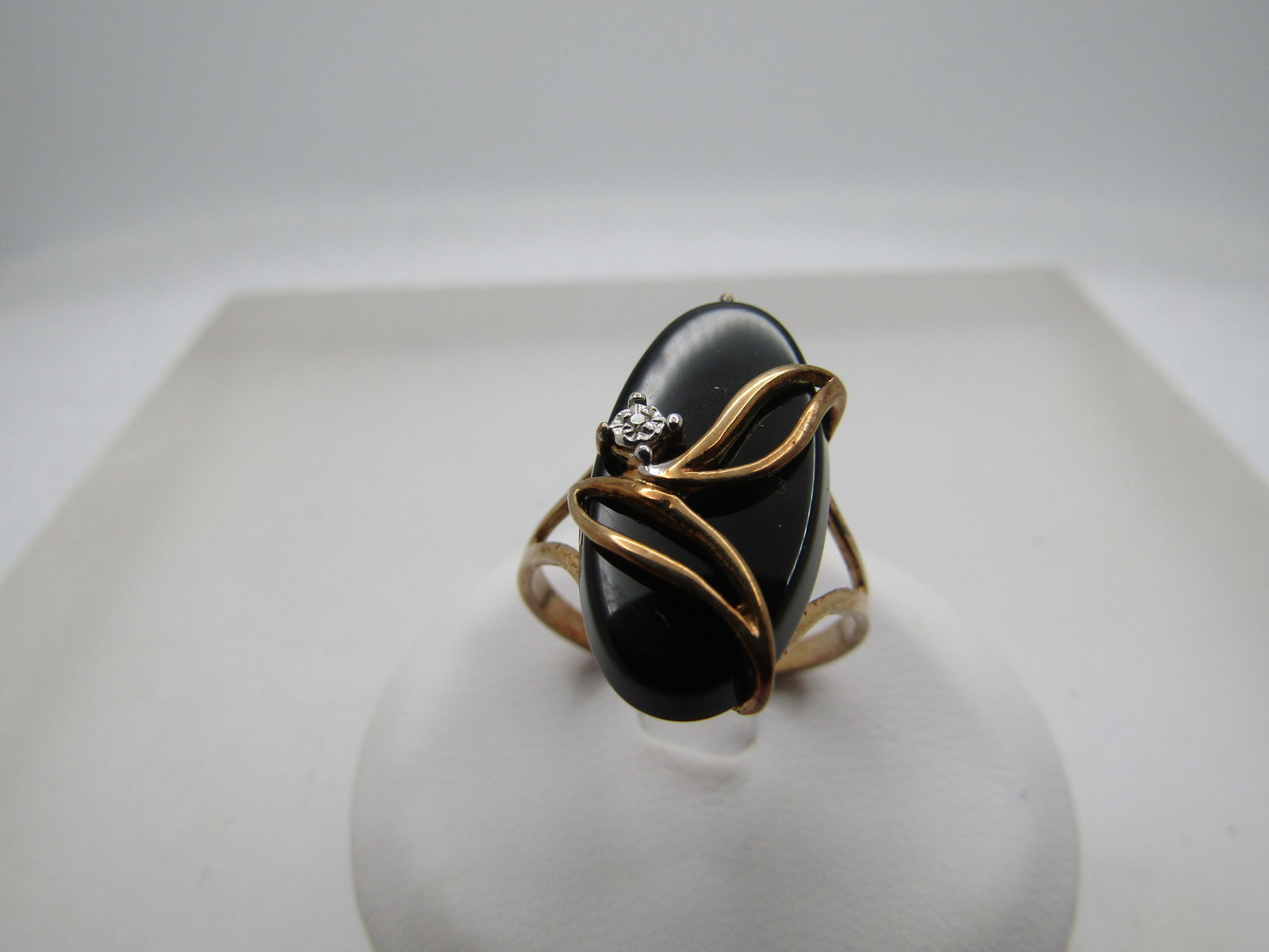 Vintage 10kt Onyx & Diamond Ring, Sz. 6.5, 1960's-1970's, Signed PSCo - 2