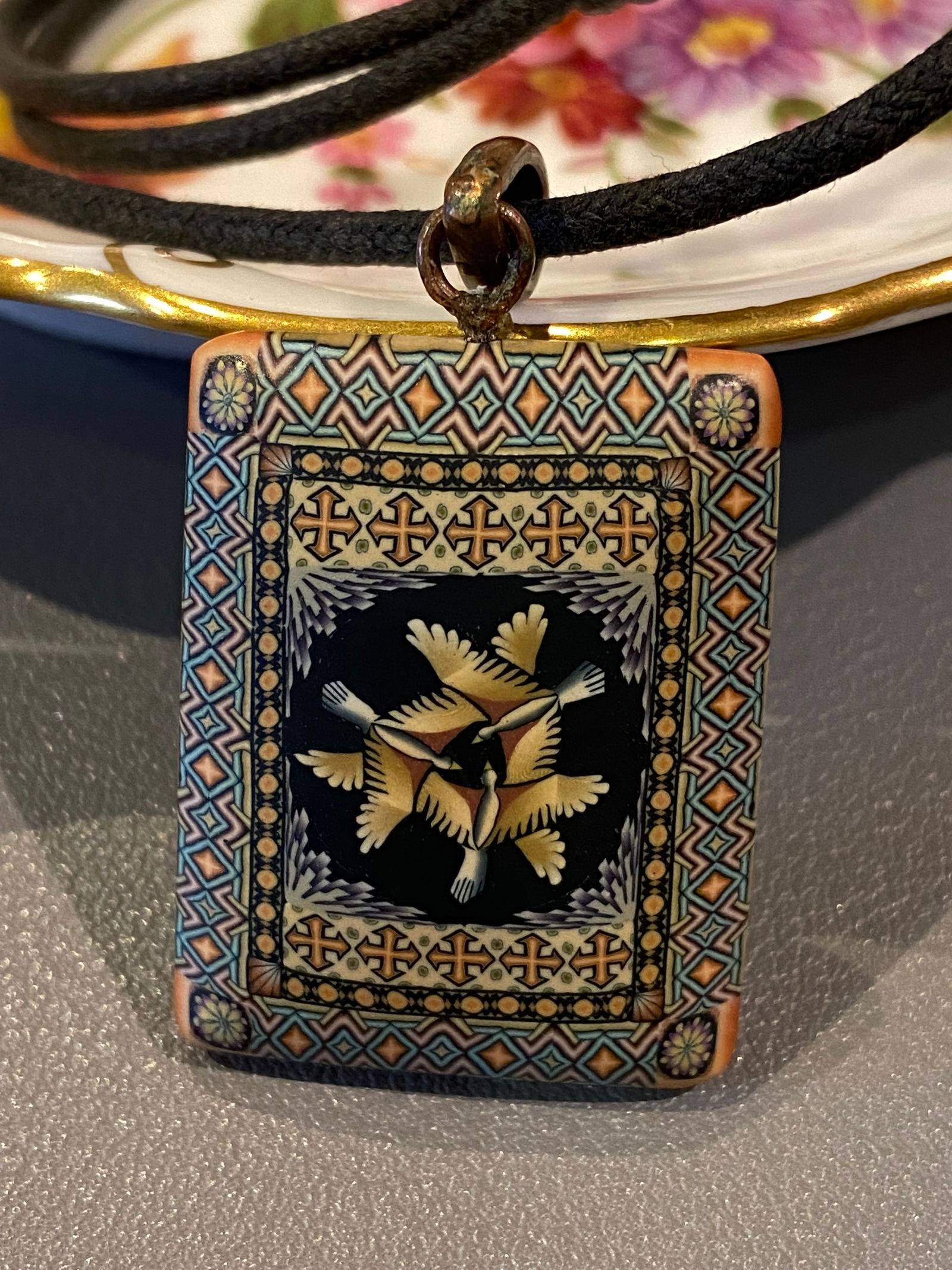 Vintage Amulet Pendant Necklace detailed with doves (1 of 9)