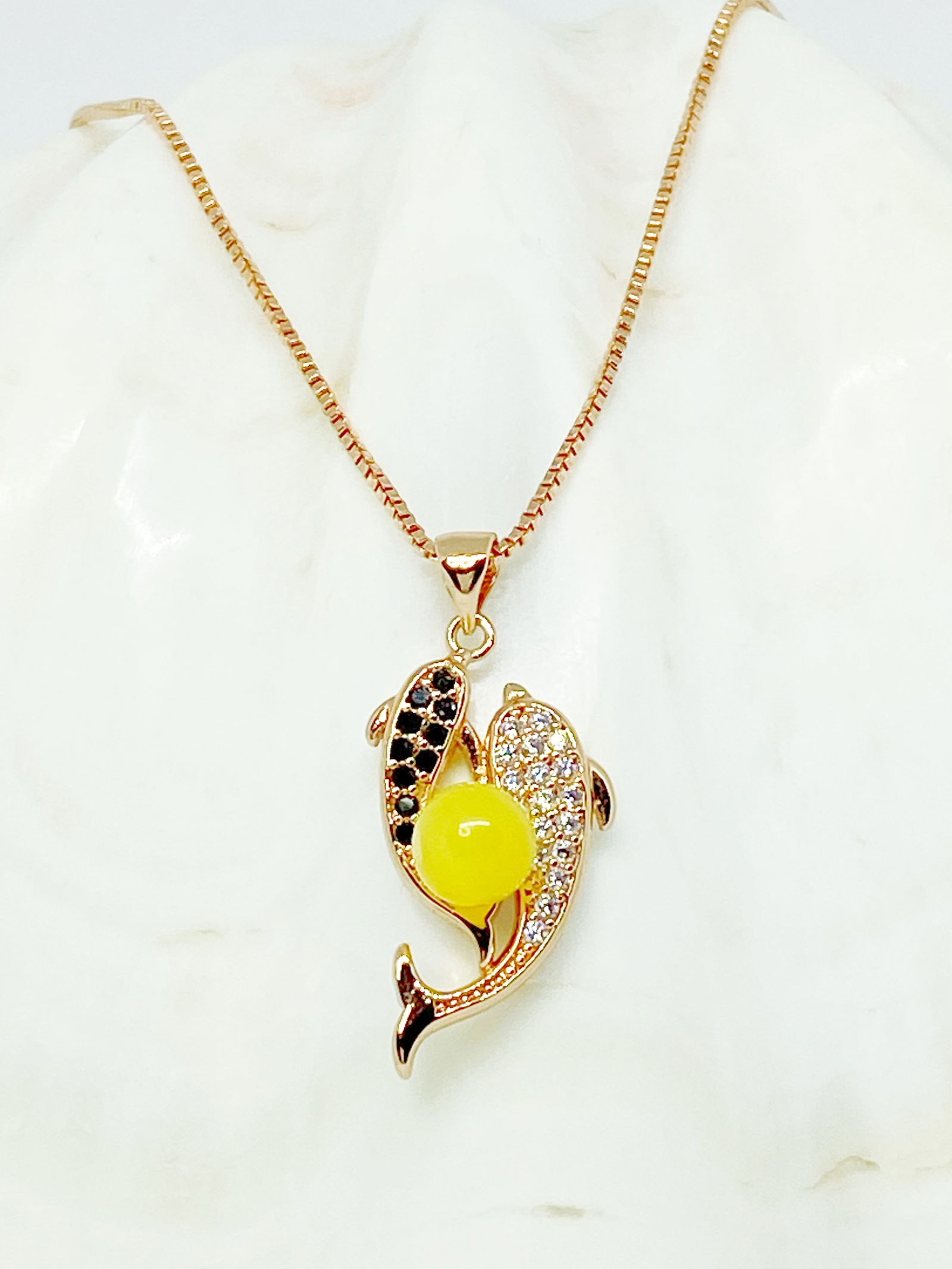 100% Natural Butterscotch Amber Double Dophines Pendant Rose Gold plated Necklace (1 of 7)