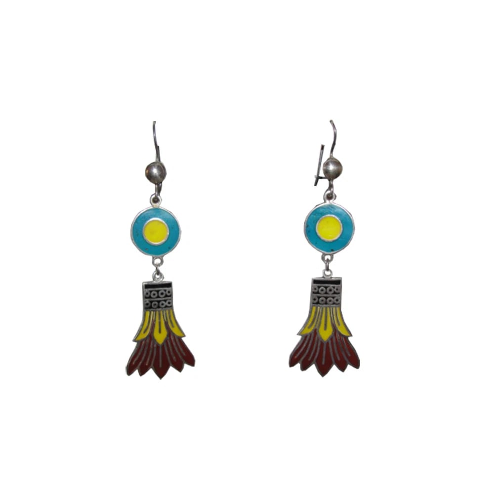 Mexican Egyptian Revival Inspired Sterling and Enamel Lotus Earrings: Title:Mexican Egyptian Revival Inspired Sterling and Enamel Lotus Earrings Description:Stunning Mexican Egyptian Revival inspired sterling silver and enamel lotus earrings. Purchased from a buying tri