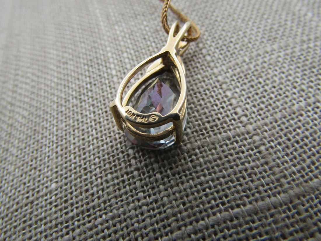 Vintage 10kt Mystic Topaz Necklace, 9kt 20" Chain, Signed - 5