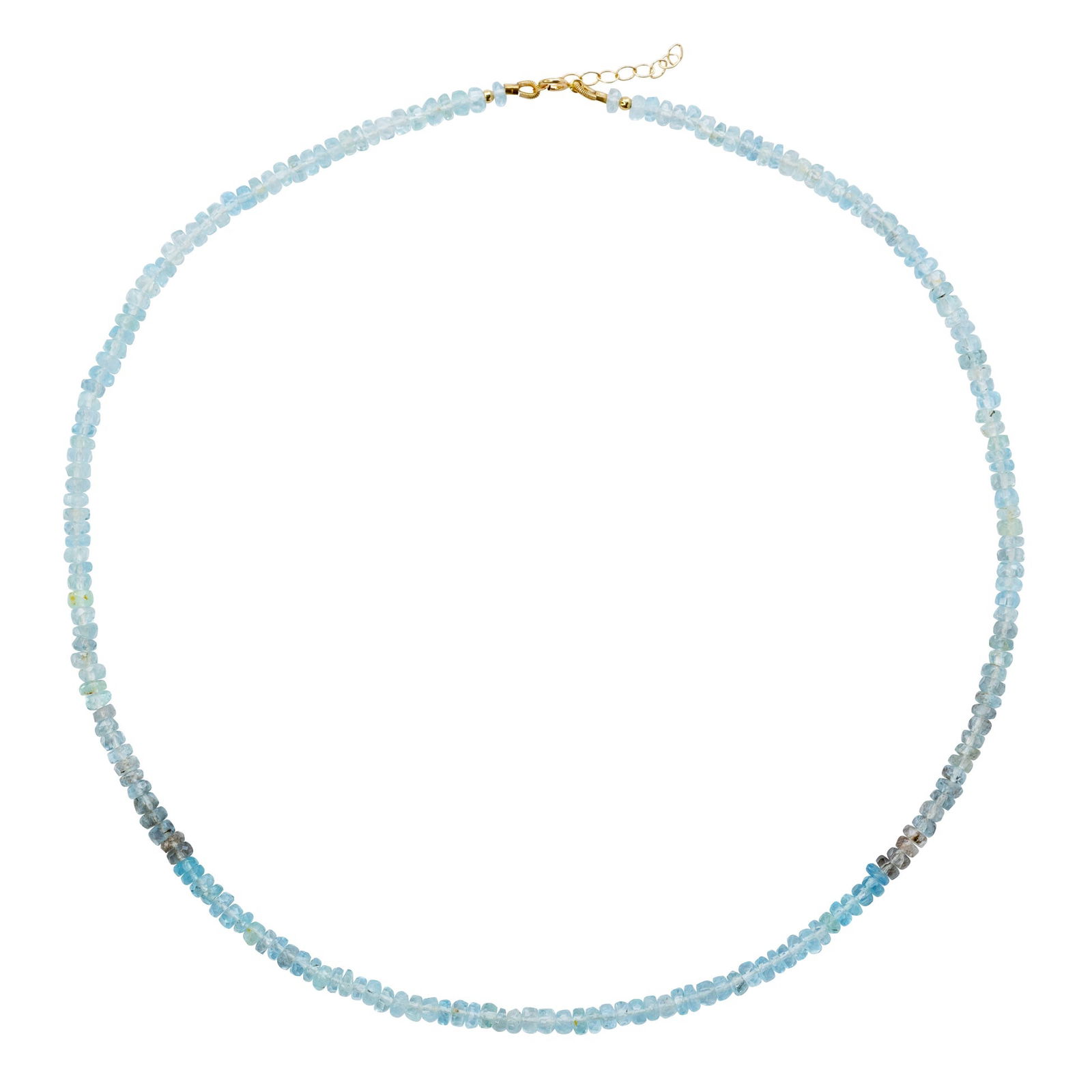 Moss Aquamarine Necklace 18K Gold: Title:Moss Aquamarine Necklace 18K Gold Description:A strand of tranquil blue — the Moss Aquamarine Necklace feels like sunlight drifting across clear water. Each stone holds a wash of serene co