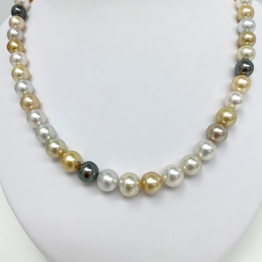 8-10mm South Sea White and Gold and Tahitian Near-Round Pearl Necklace with 14k Clasp - 2